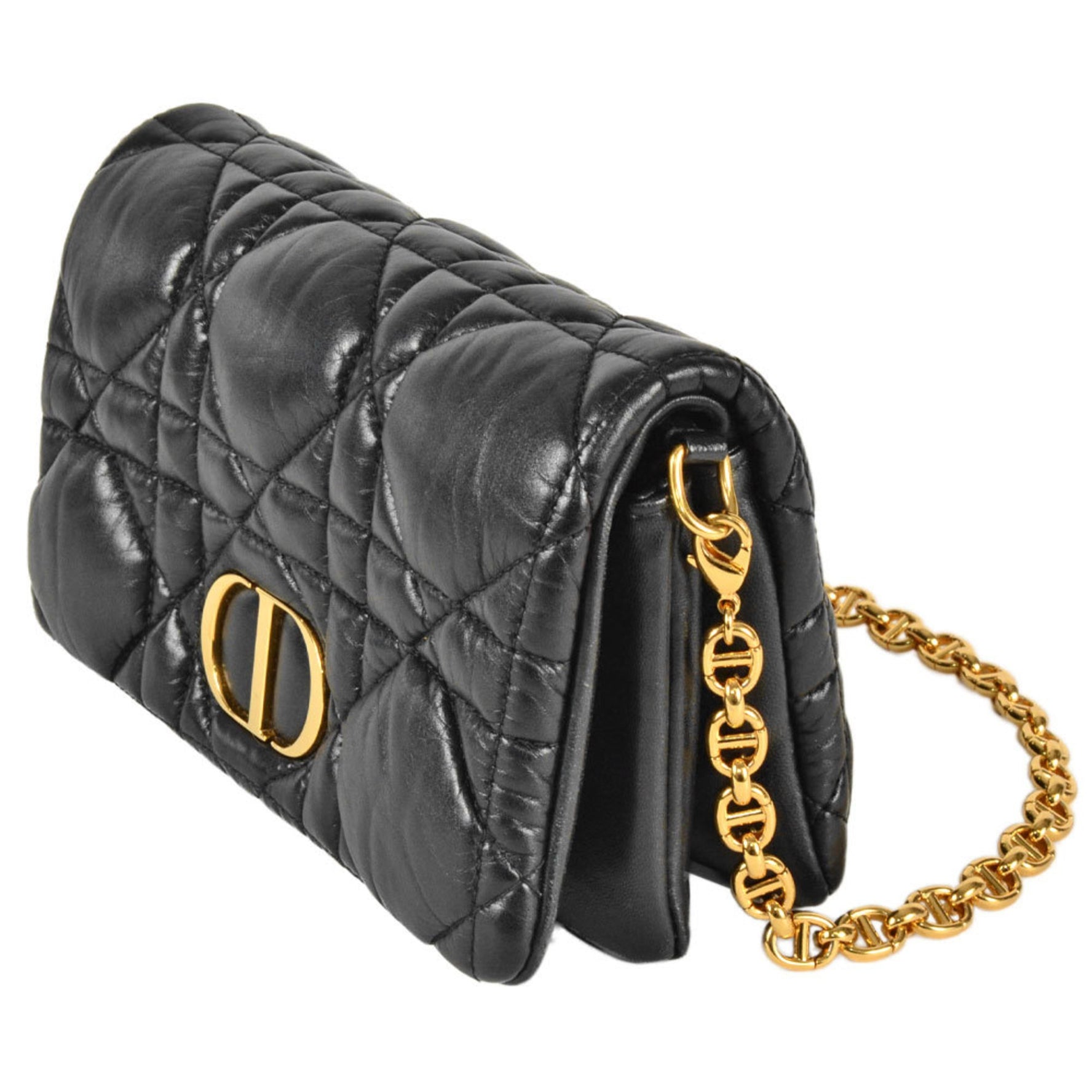 Christian Dior Dior CARO Macrocannage Chain Shoulder Wallet Leather
