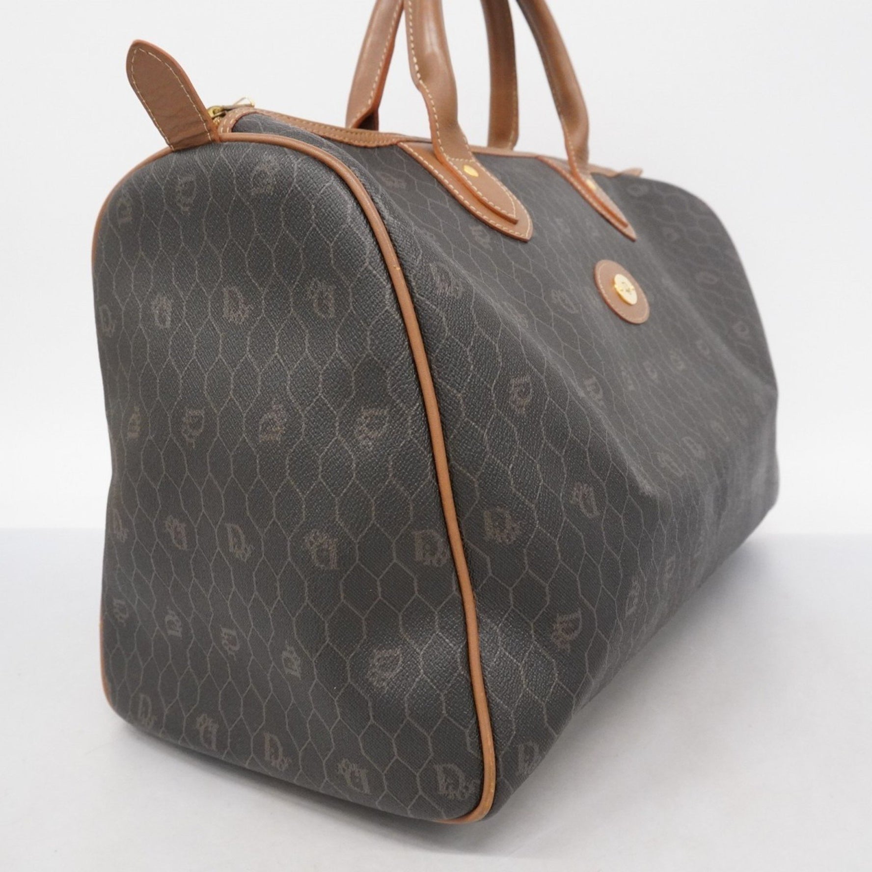 Christian Dior Boston Bag Honeycomb Gray Brown Men's