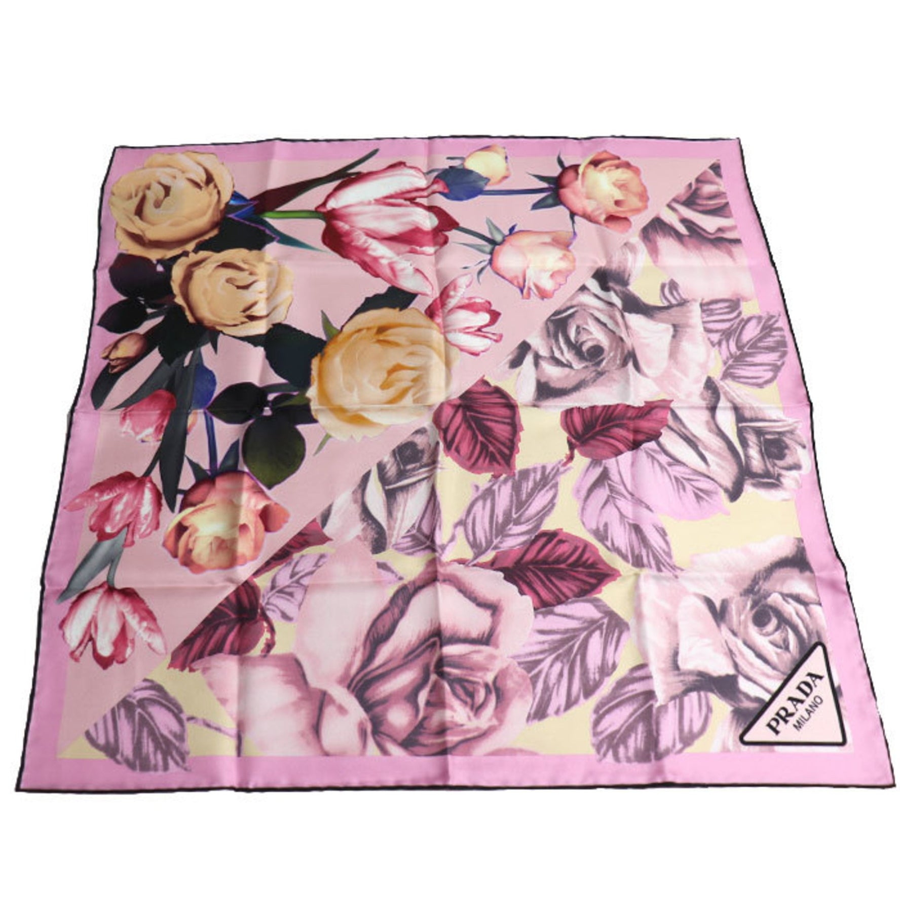 PRADA Printed Silk Twill Scarf Muffler Double Match Rose Greige