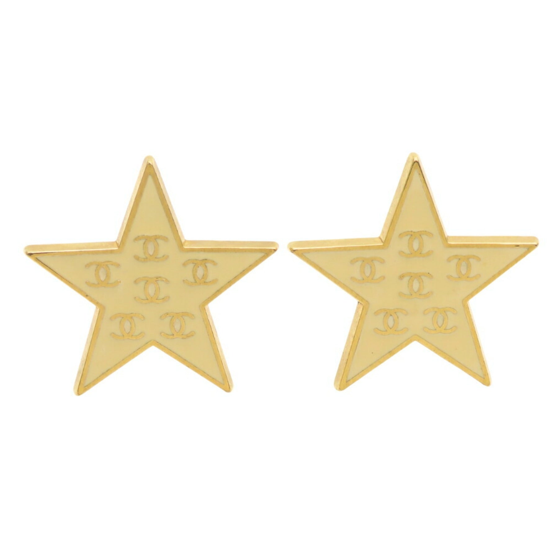 Chanel Star Earrings, Plated Metal, Cream Gold, Coco Mark