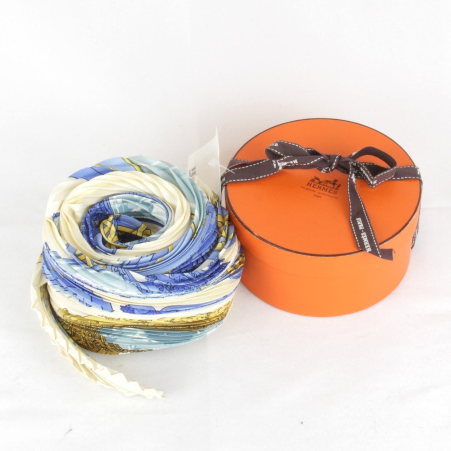 HERMES Pleated Carré Scarf Muffler Multicolor 100% Silk