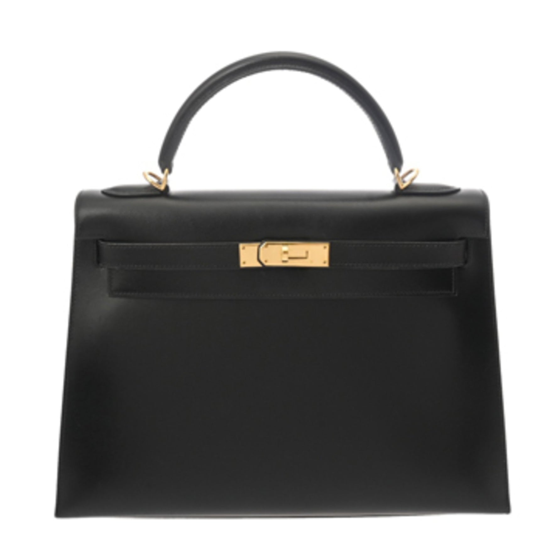 HERMES Kelly 32, Externally Stitched, Black, D Stamp (circa 2019), Women's Box Calf Leather, 2-Way Bag