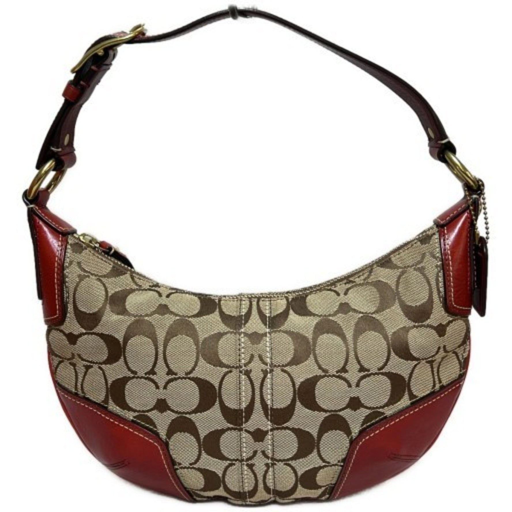 COACH Signature Leather Canvas Bag Red Brown Mikunigaoka Store