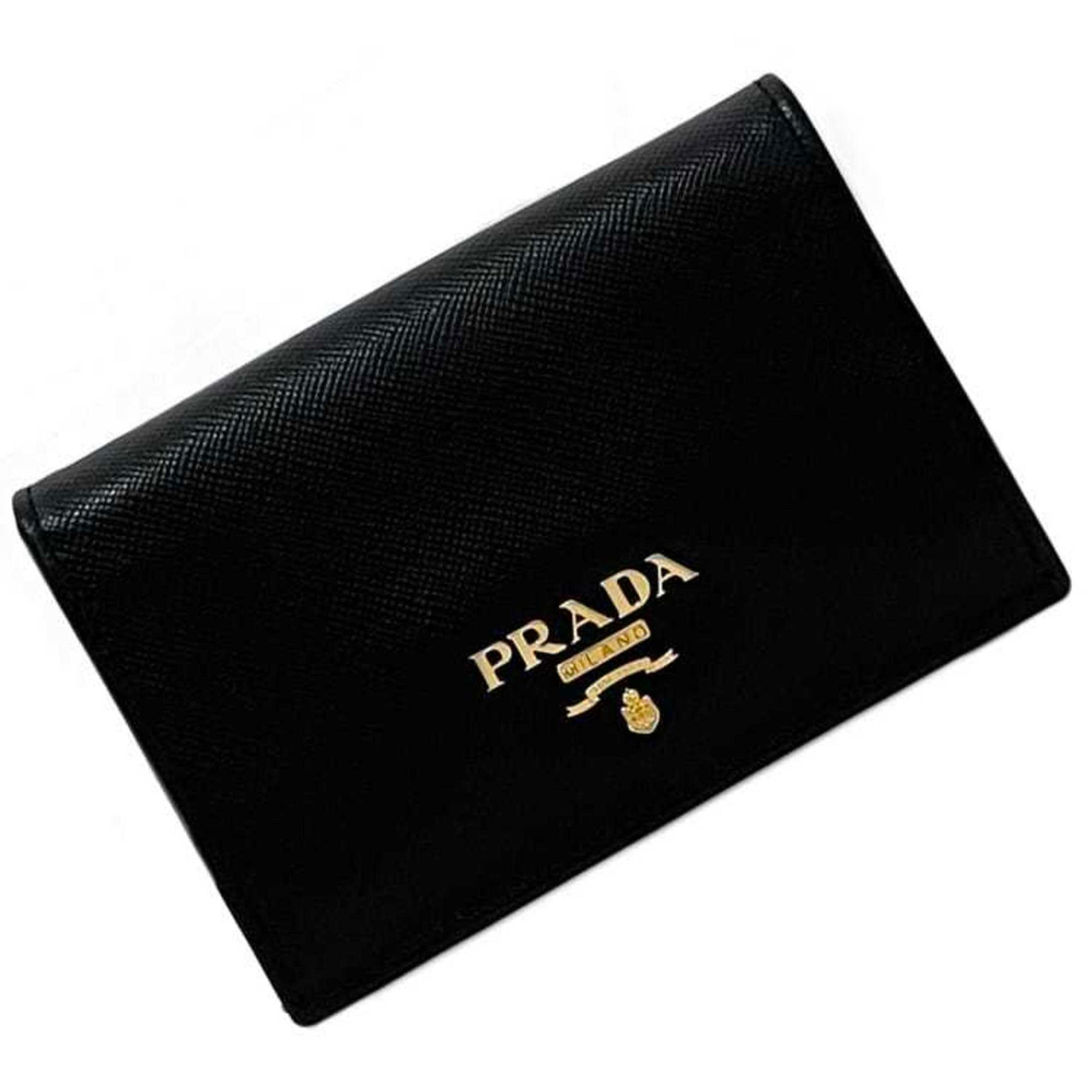 Prada Business Card Case Black Nero Saffiano Leather with Metal Fittings, Bifold, Men's and