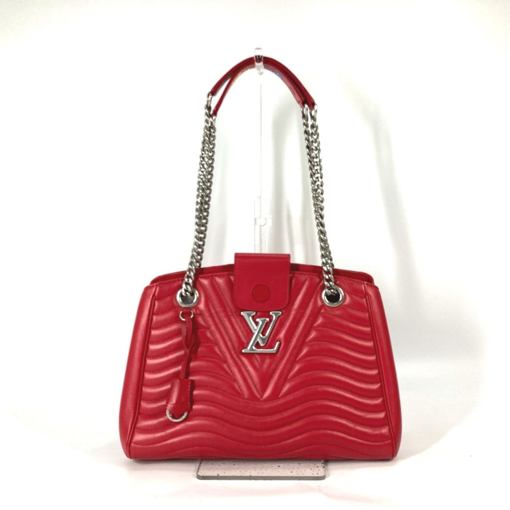 Louis Vuitton New Wave Chain Tote Shoulder Bag W Leather Red