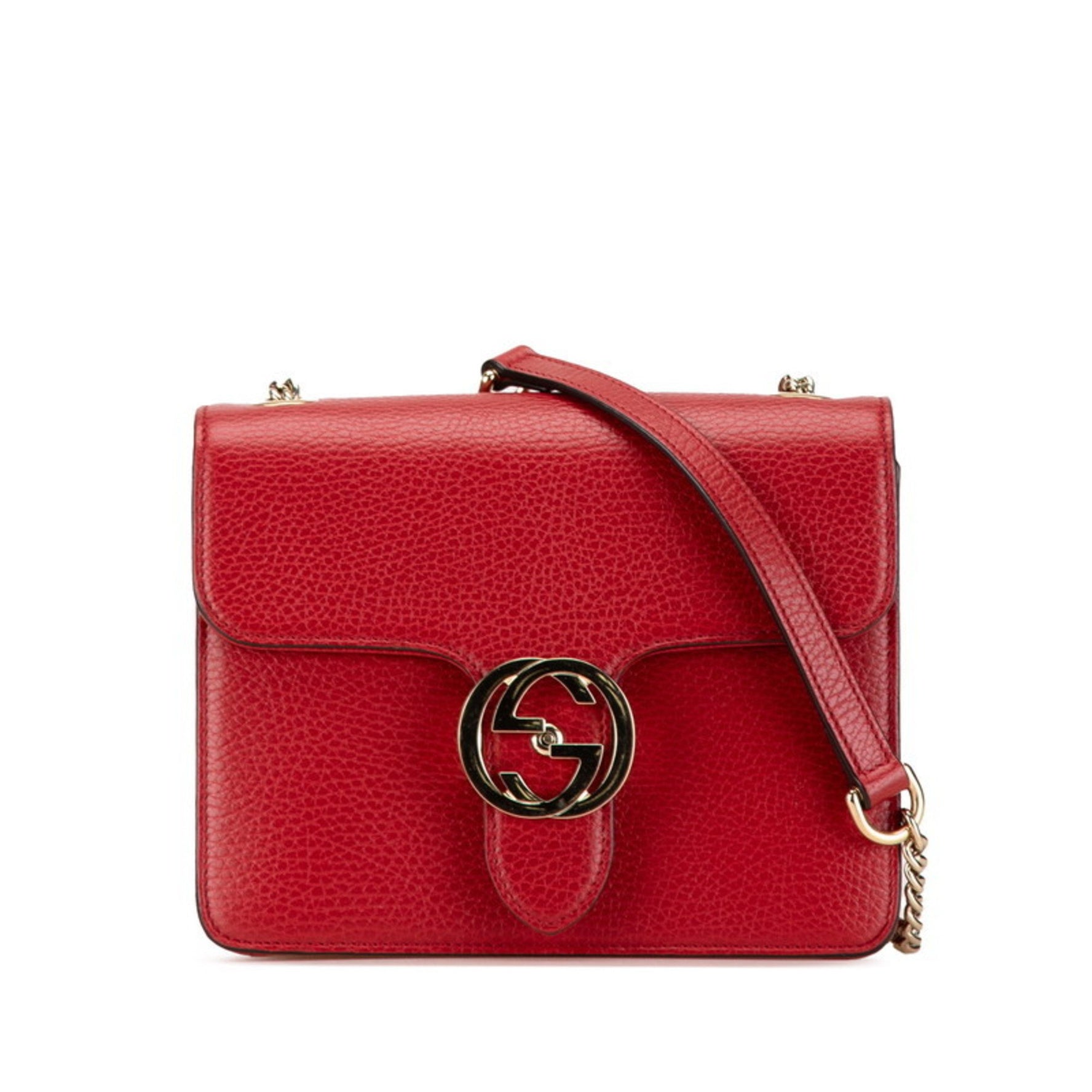 Gucci Interlocking G Chain Shoulder Bag Red Leather