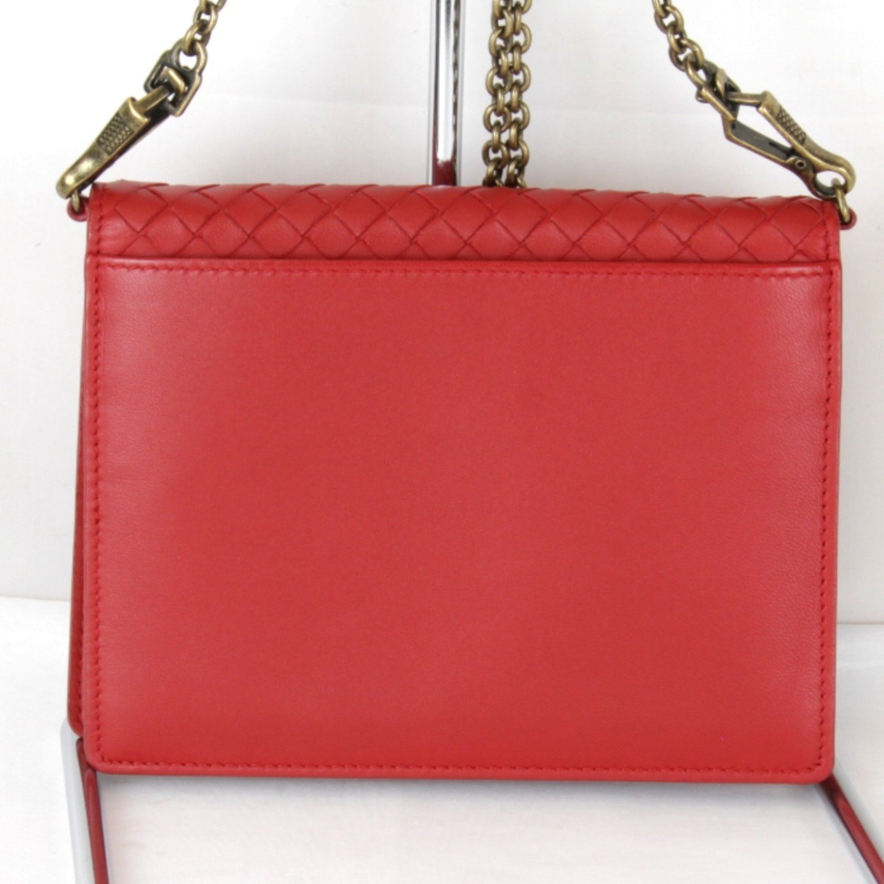 BOTTEGA VENETA Intrecciato Chain Wallet Shoulder Bag Leather Red