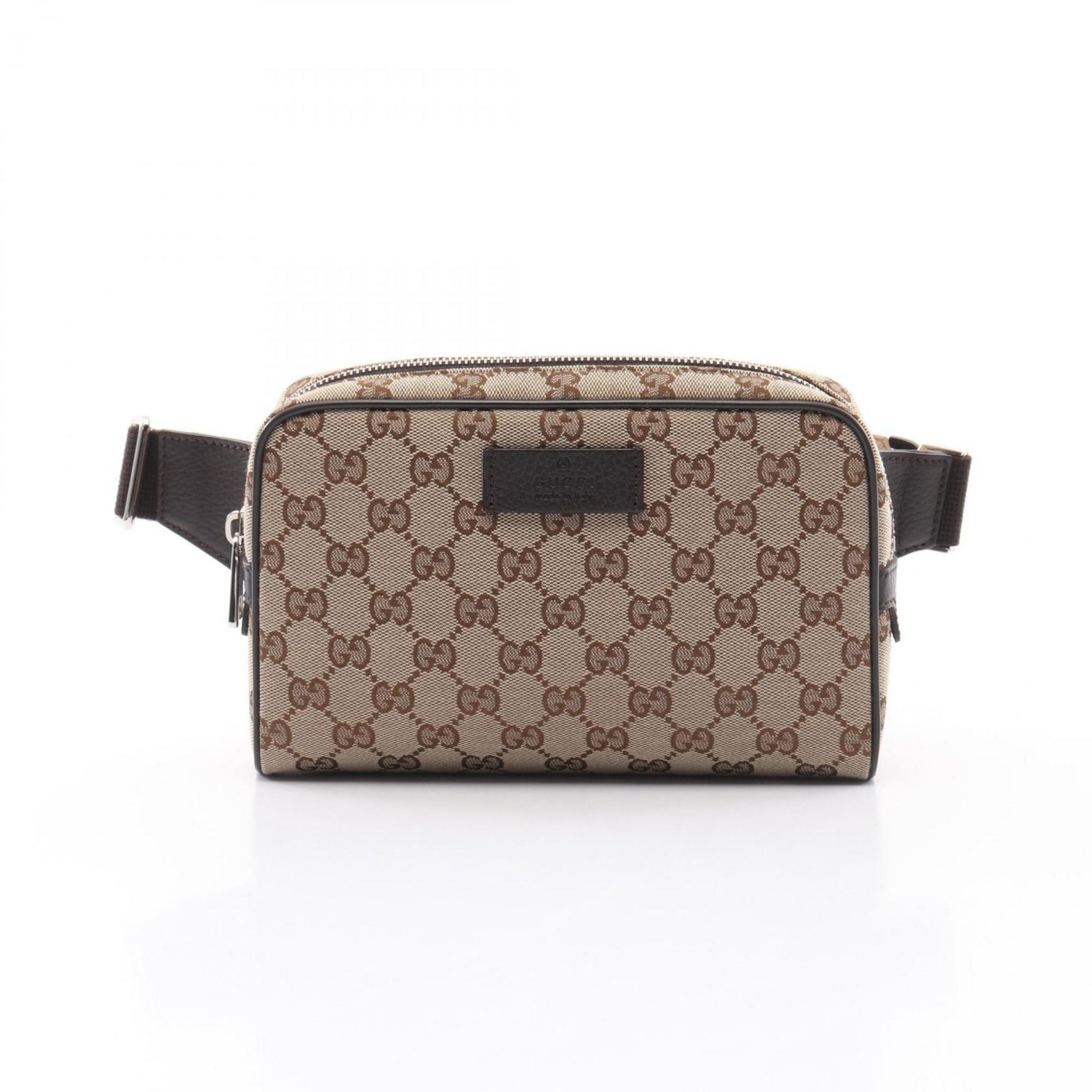 GUCCI GG Canvas Waist Bag Body Leather Men Women Beige Brown