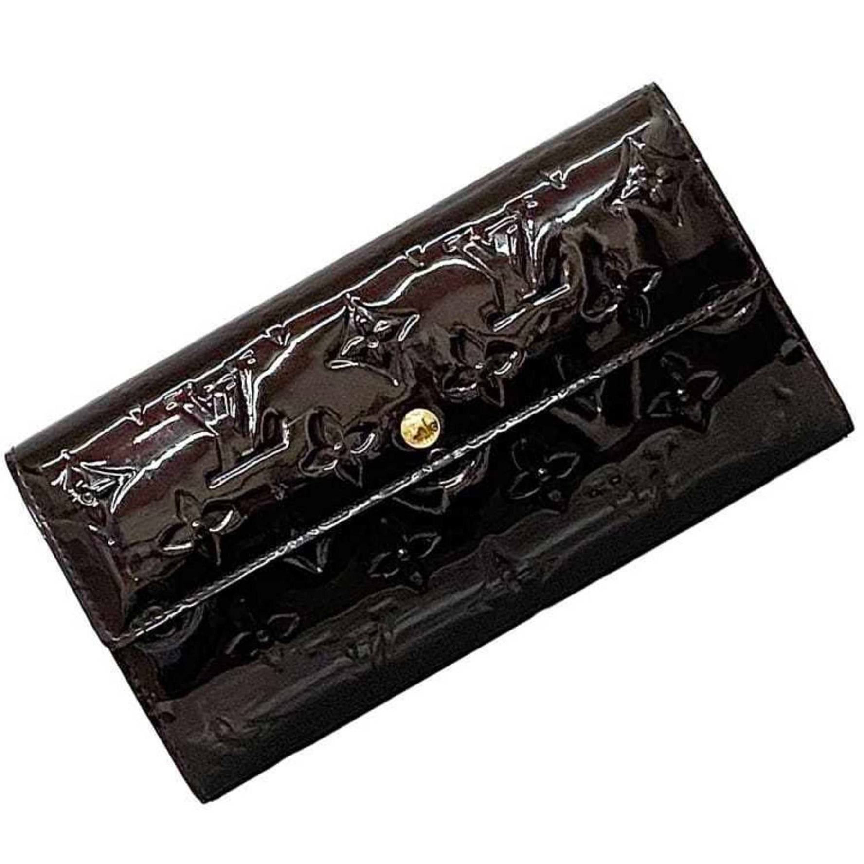 Louis Vuitton Bi-fold Long Wallet Portefeuille Sarah Wine Red Amaranth Monogram Vernis Patent Leather Flap Deep Purple