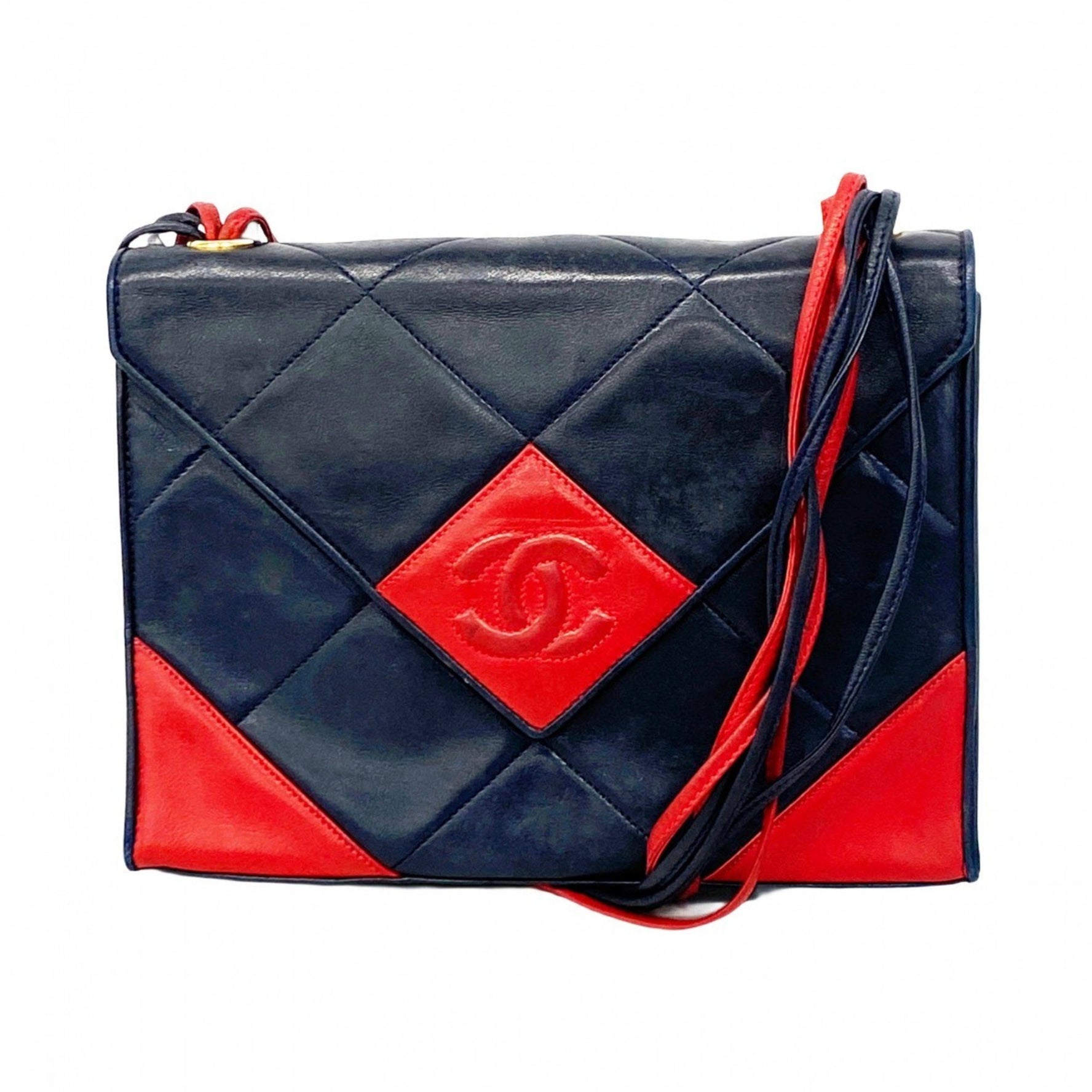 Chanel Matelasse Shoulder Bag, Lambskin, Navy Red