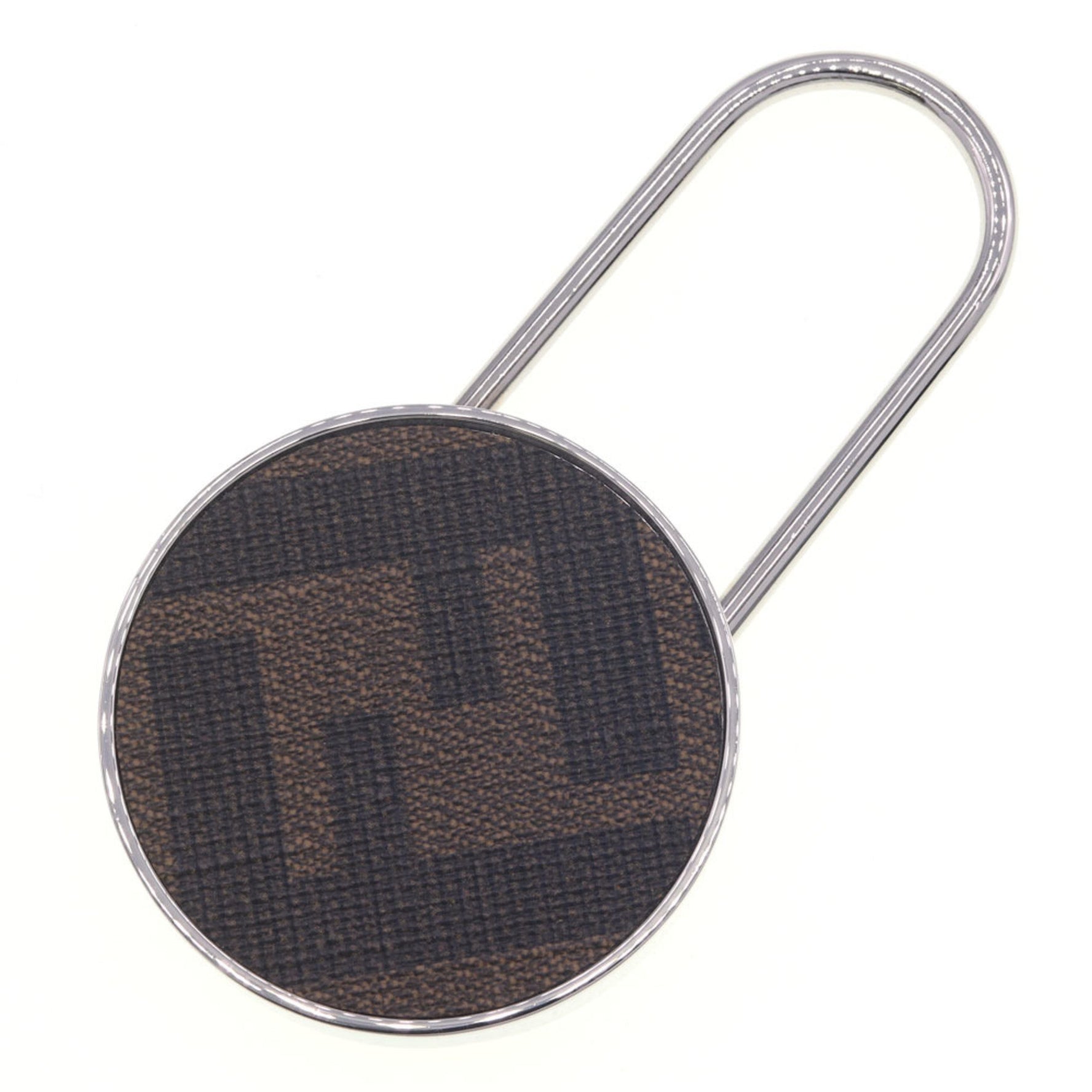 Fendi Zucca Keychain Silver Khaki Metal PVC Key Ring Bag Charm