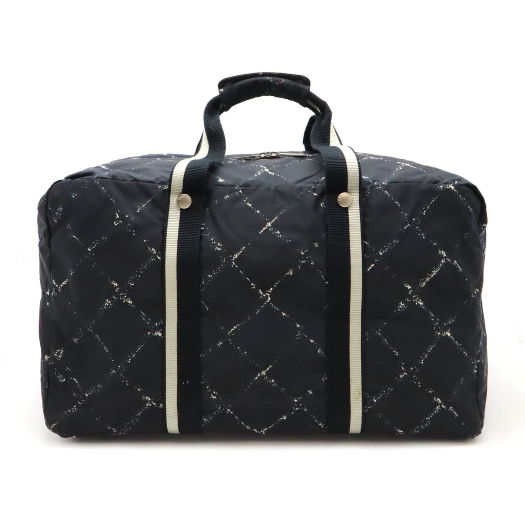 CHANEL Old Travel Line Boston Bag Nylon Black Red