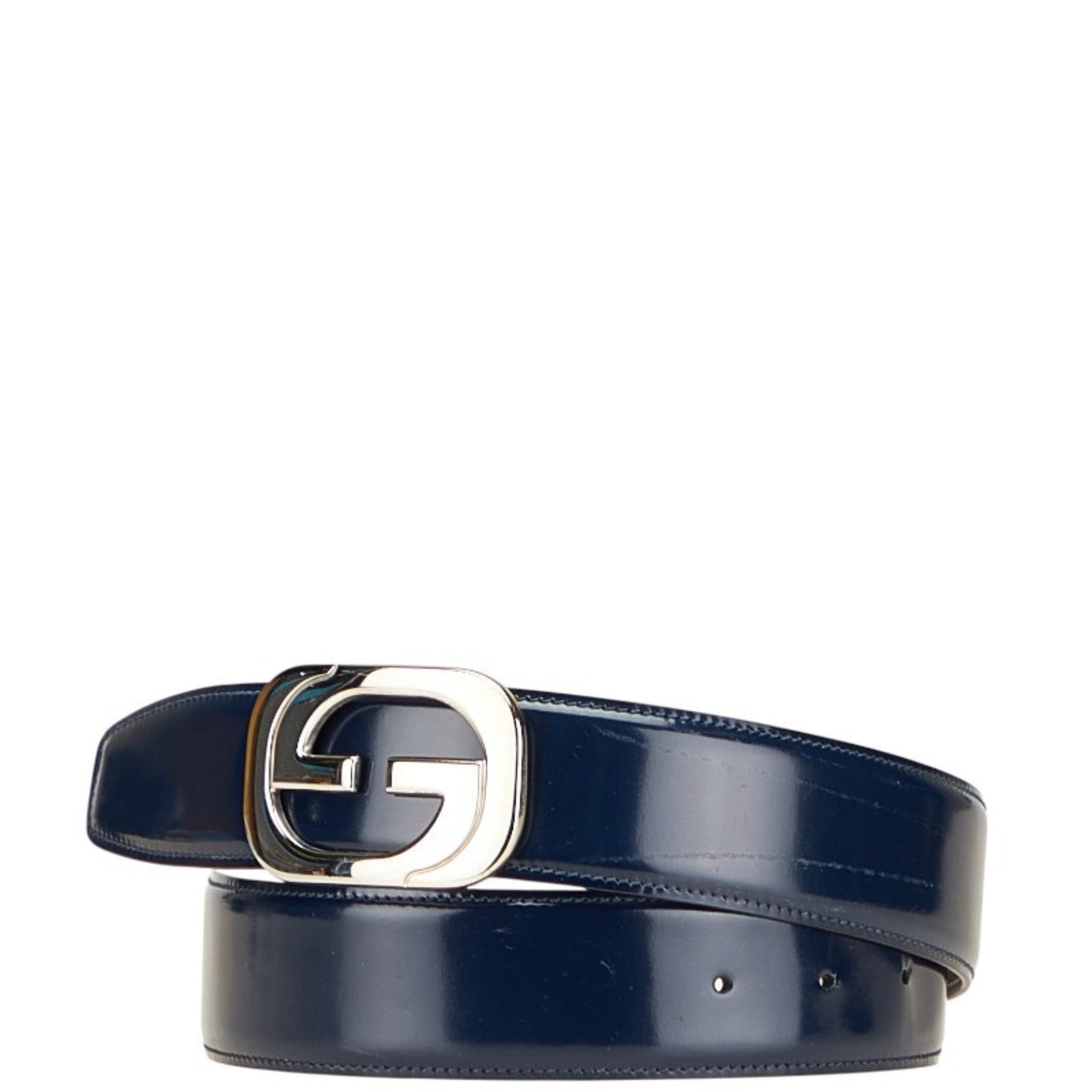 Gucci GG Buckle Belt, Size 70, 28, Navy/White Leather