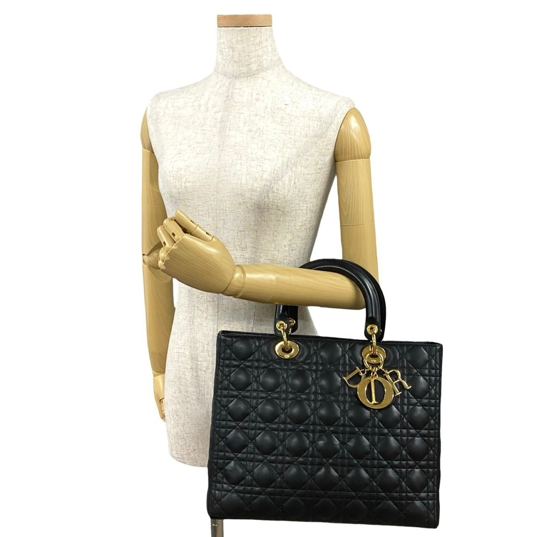 Christian Dior Lady Cannage Stitch Leather Handbag/Mini Tote Bag