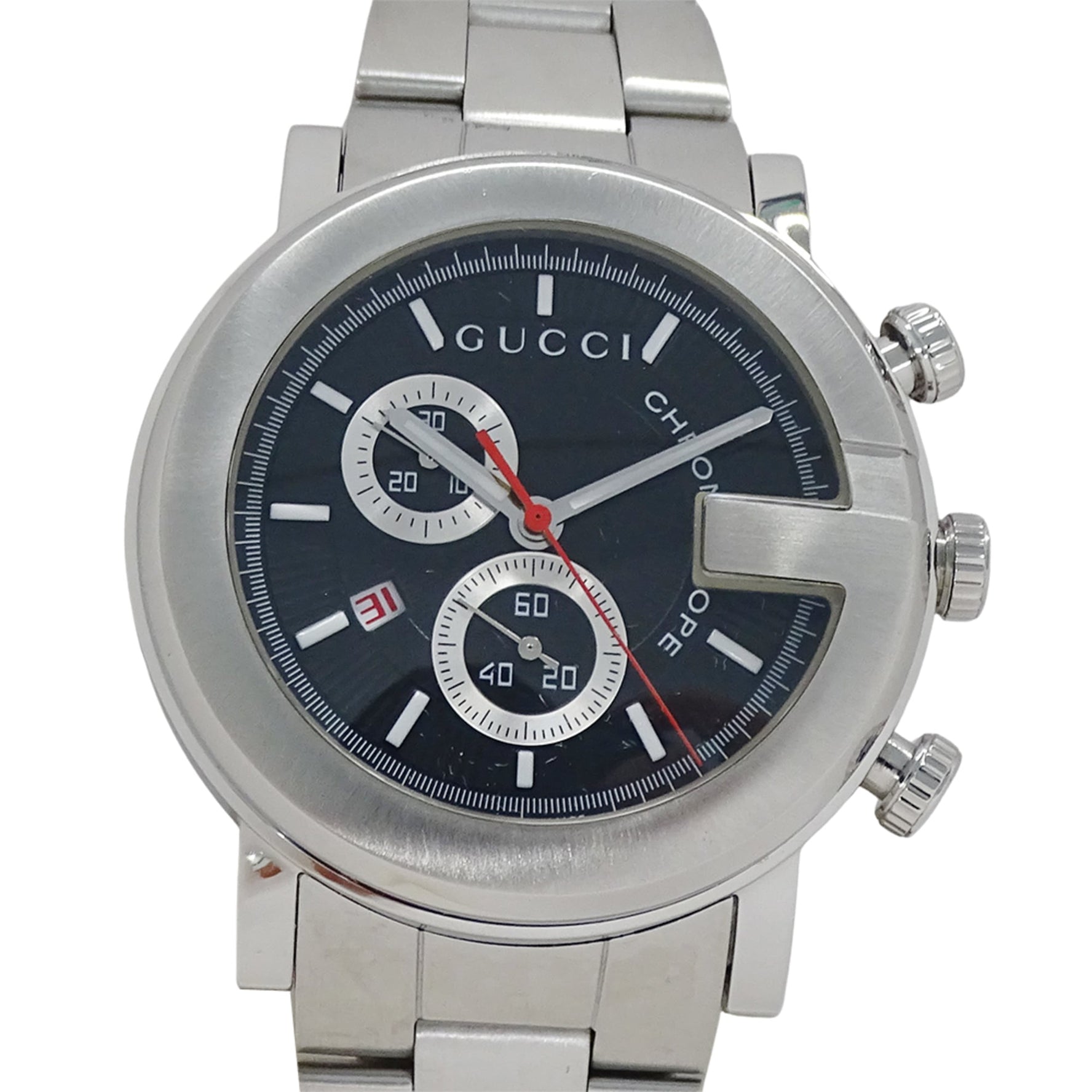 Gucci G-Chrono Quartz Watch, QZ Stainless Steel, SS Silver/Black, Polished