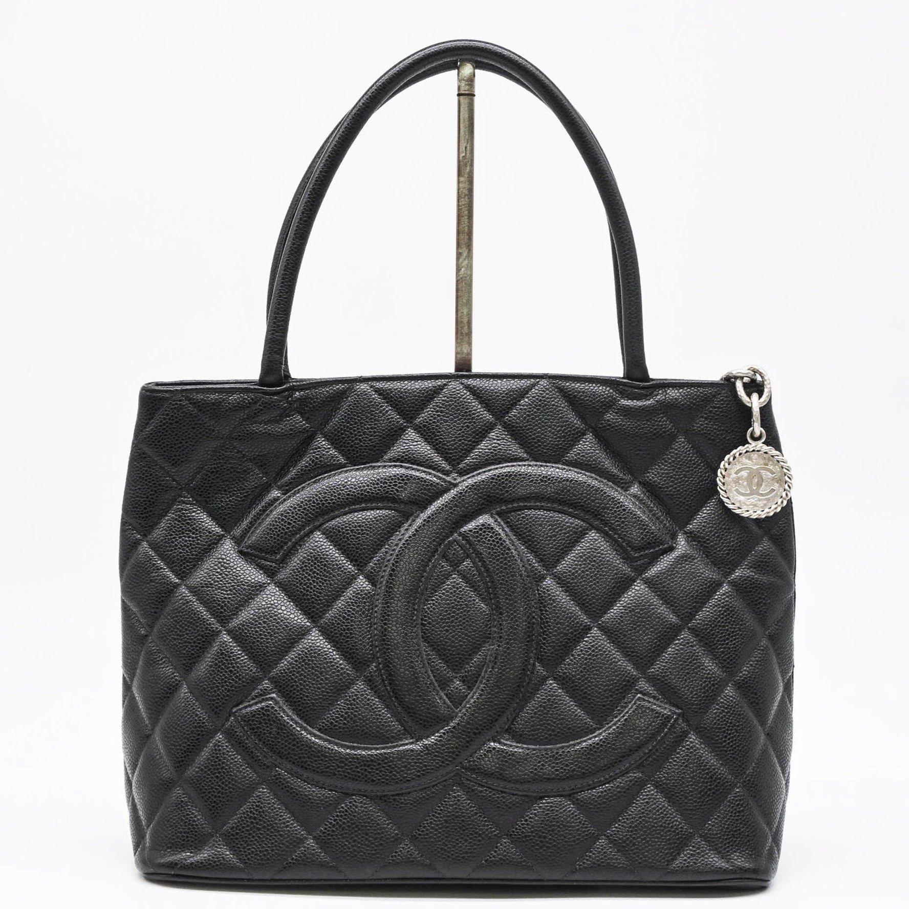 CHANEL Caviar Skin Reproduction Tote Bag Handbag with Card and Coco Mark Seal