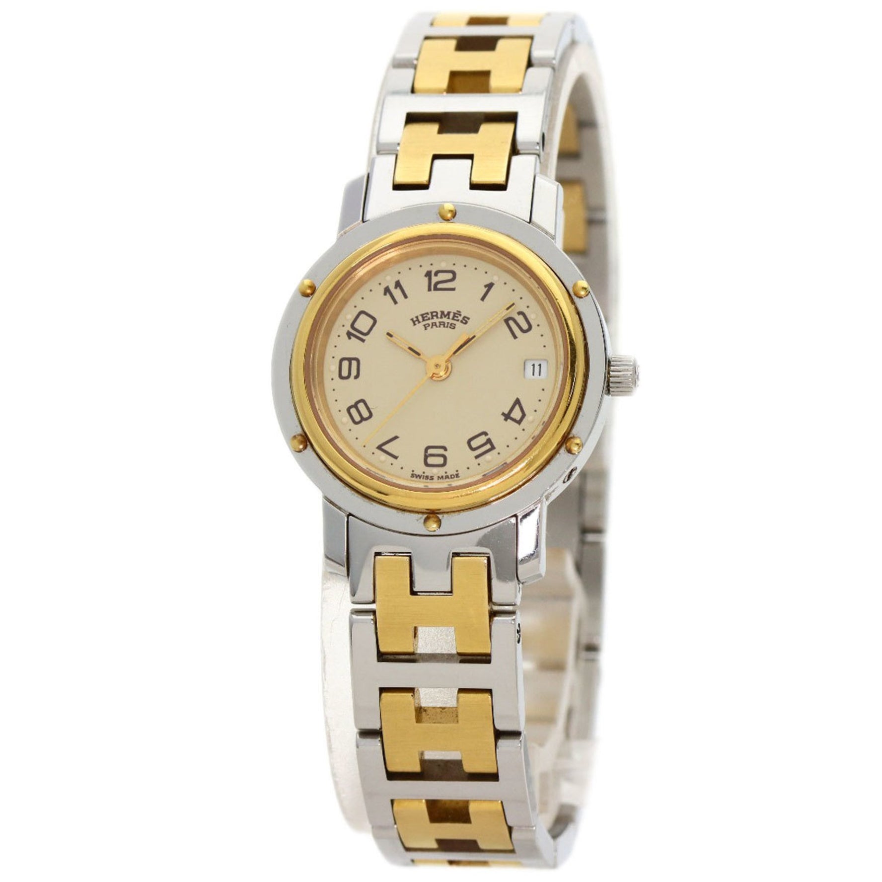 Hermes Clipper Old Strap Watch Stainless Steel Combination Ladies