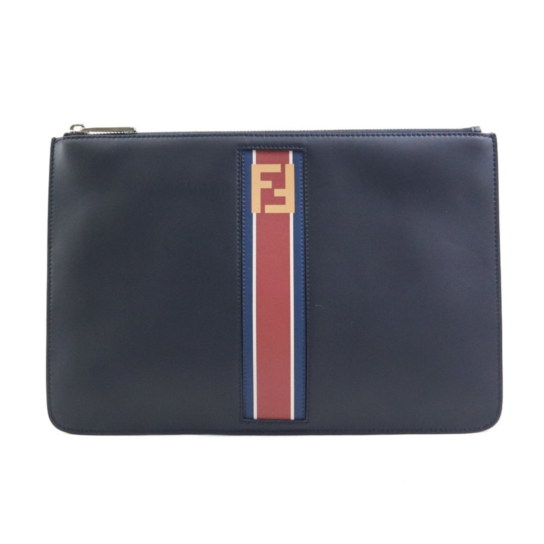FENDI clutch bag leather silver
