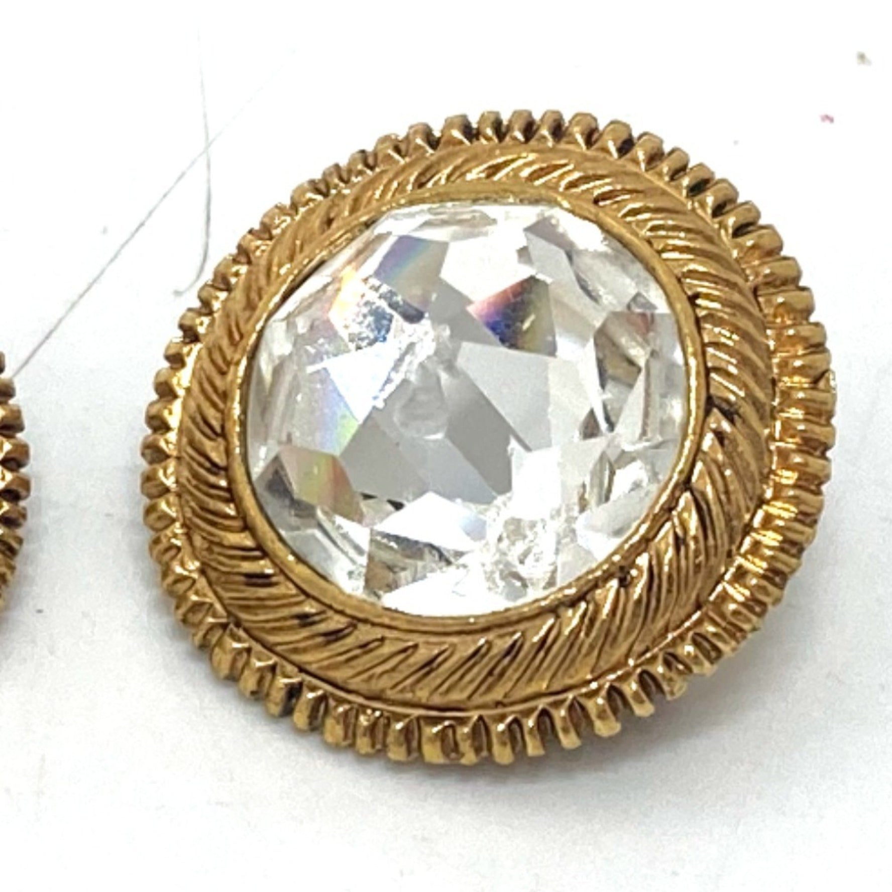 CHANEL Clear Stone Earrings Metal