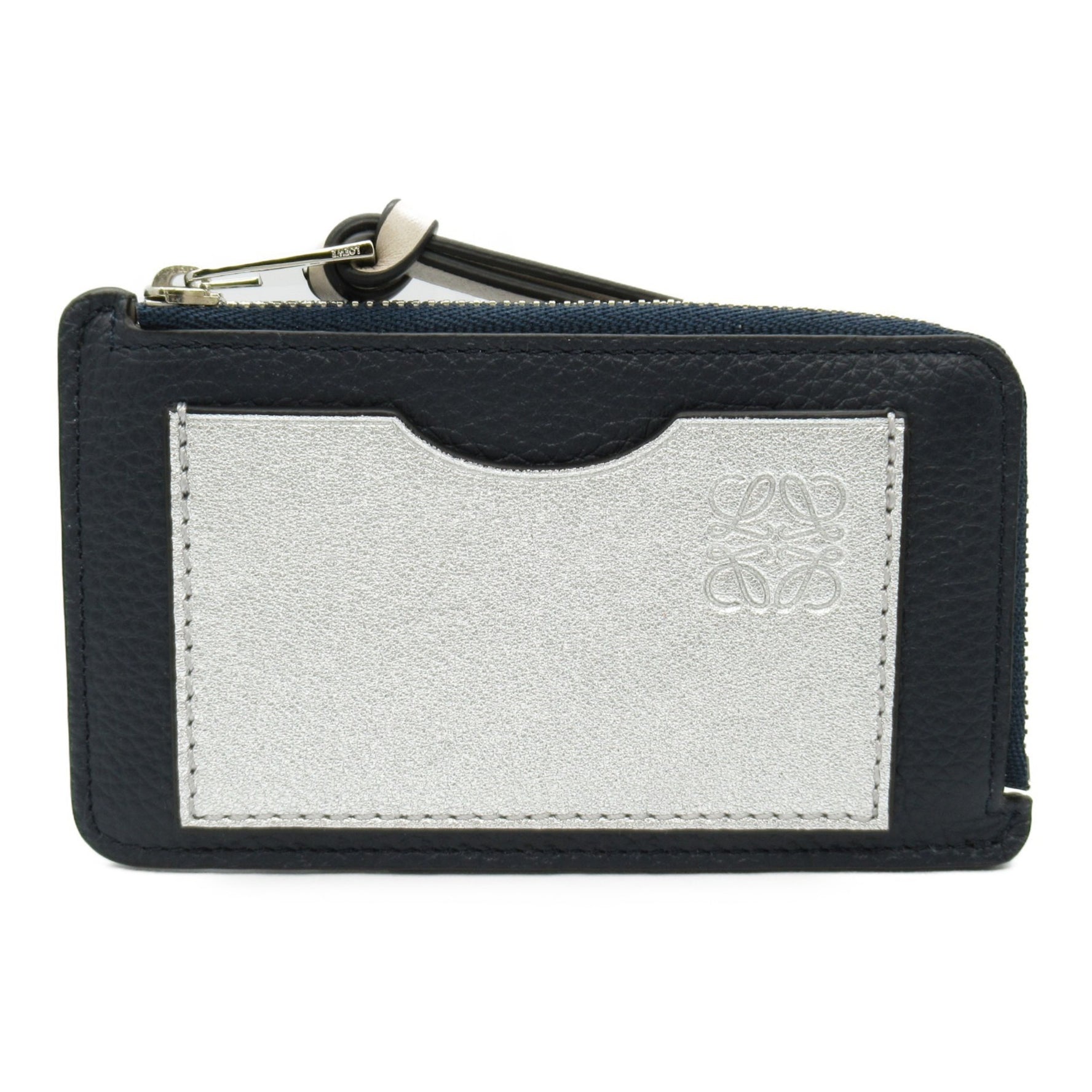 LOEWE Anagram Coin Card Holder Wallet/Coin Case Wallet Leather Navy Silver