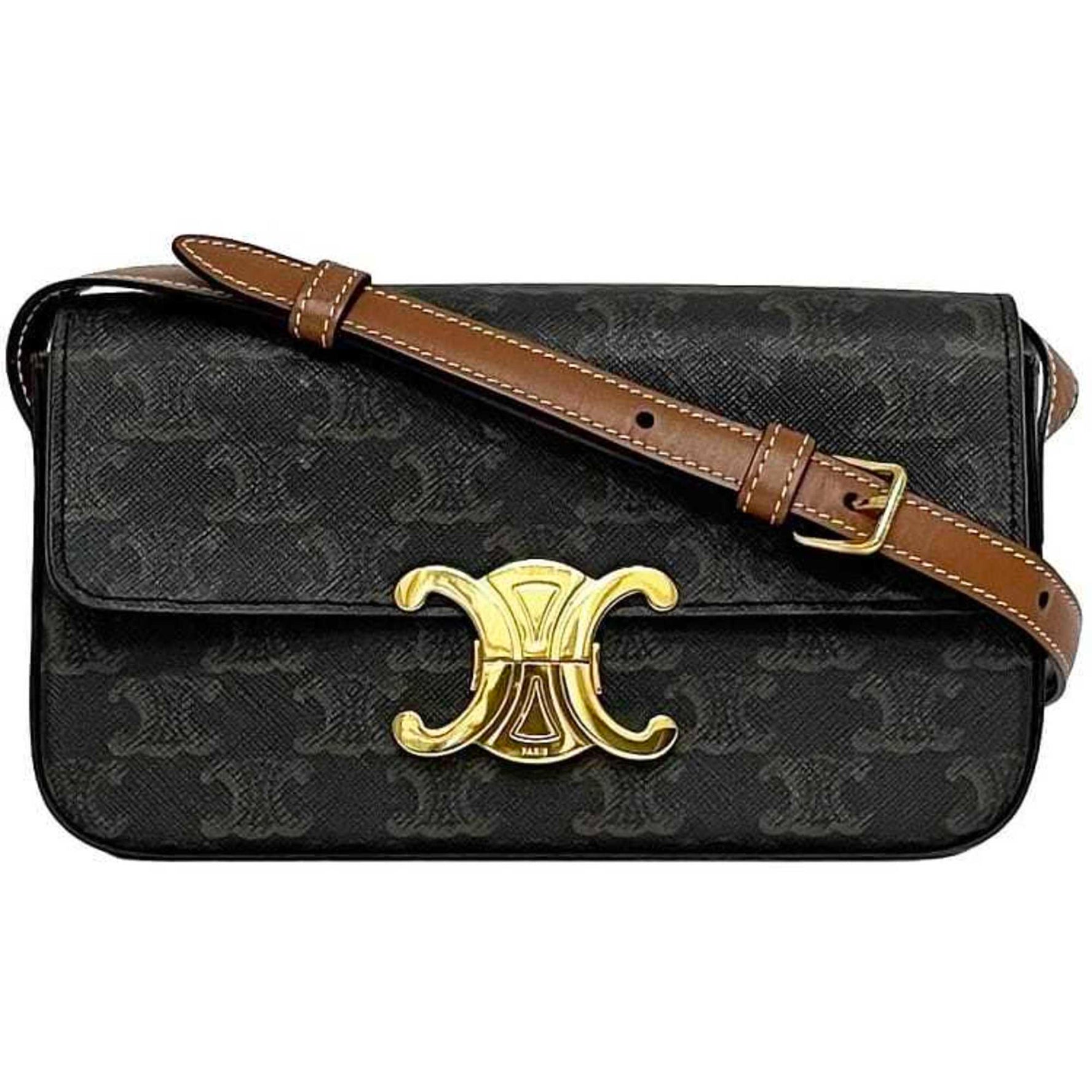 Celine Bag Claude Triomphe PVC Leather Handbag Metal Fittings Flap