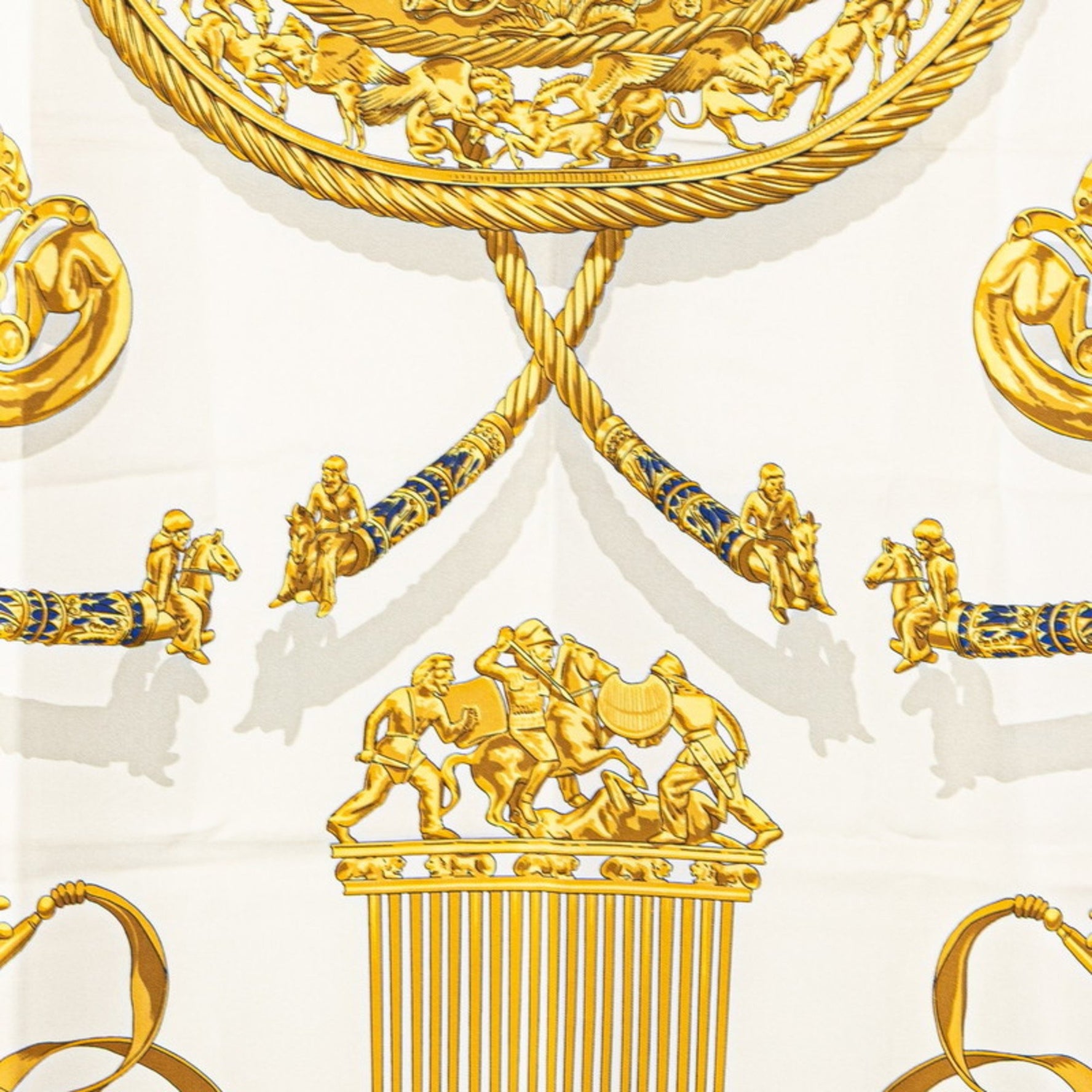 Hermes Hermès Carré 90 "Les Cavaliers D'Or" Scarf, Red, White, Beige, Silk