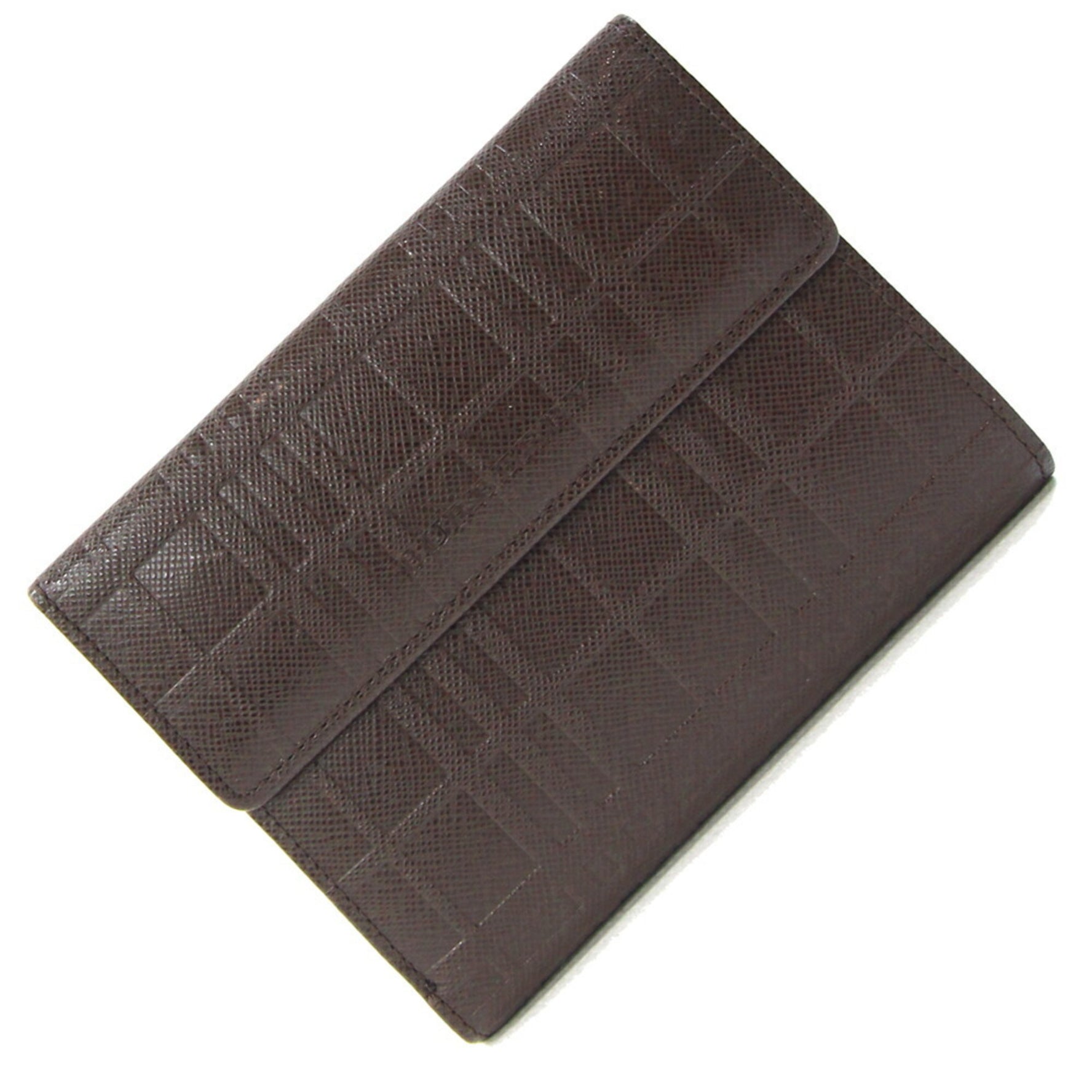 Burberry Tri-fold Wallet Dark Brown Leather Embossed Check