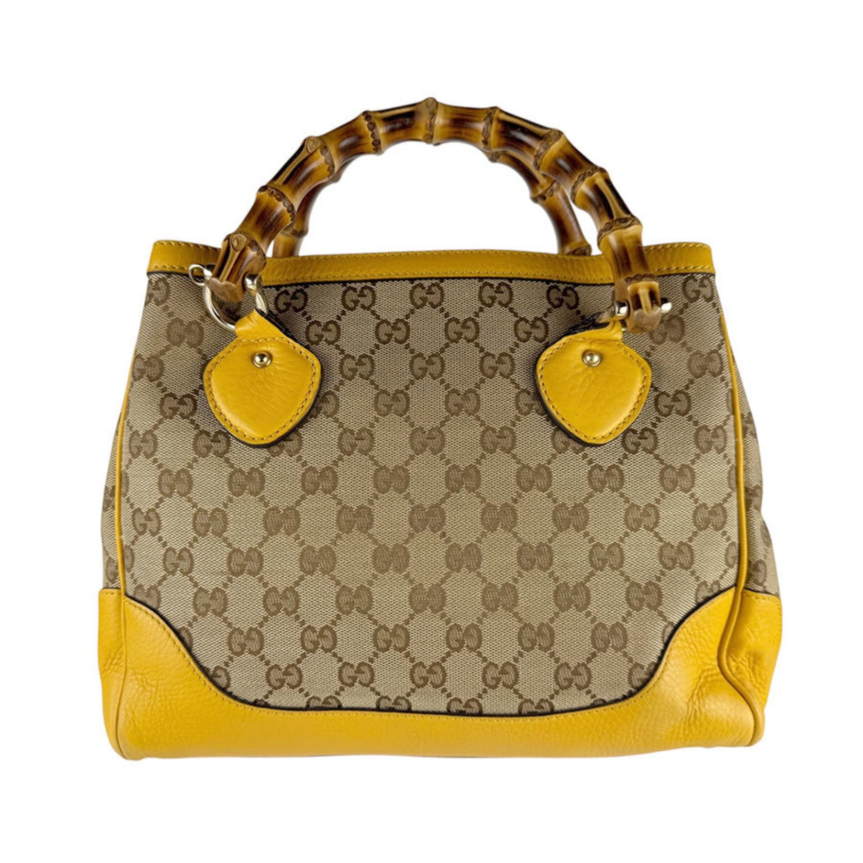 Gucci handbag/shoulder bag in bamboo and GG canvas with leather brown, yellow, light gold. model number