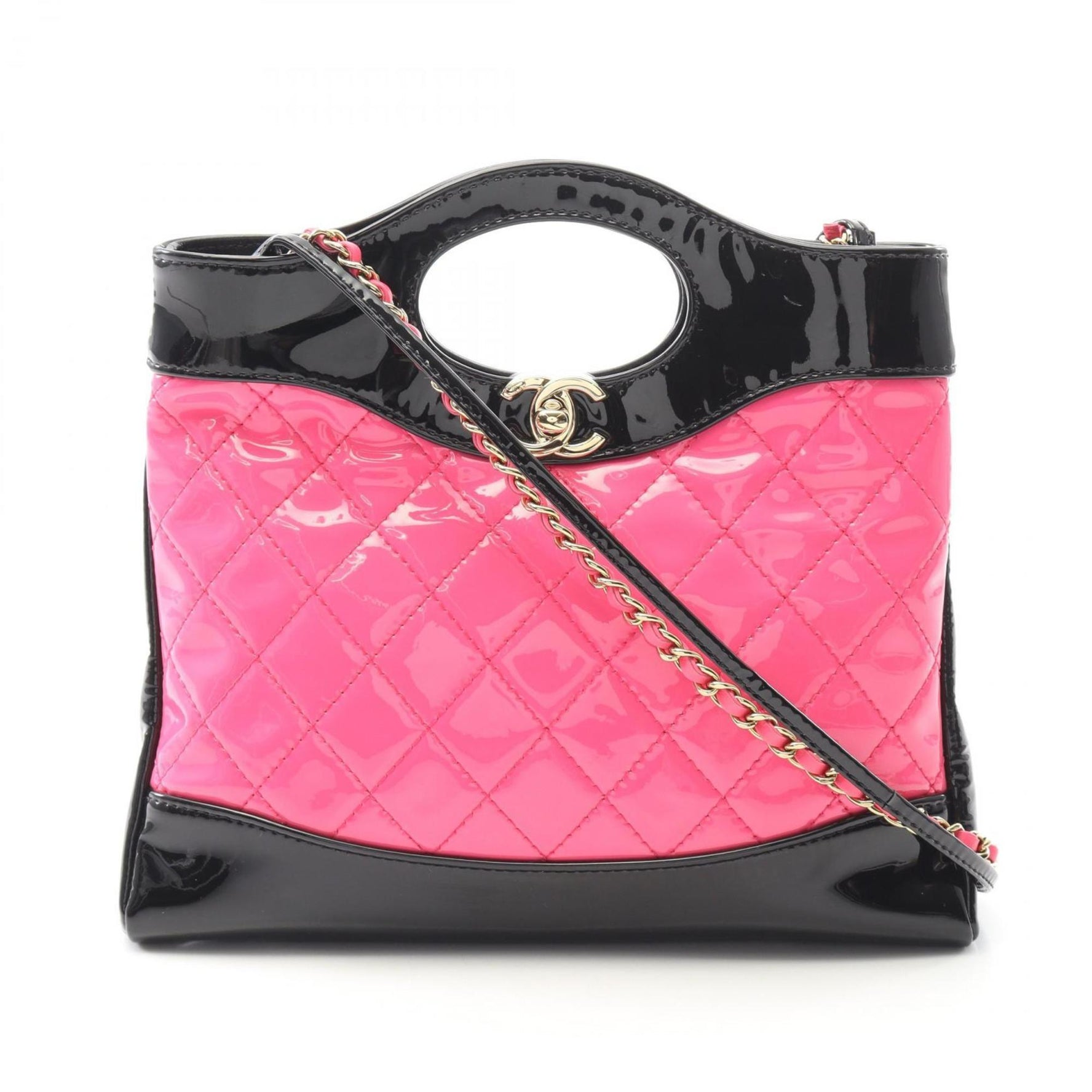 CHANEL 31 Shoulder Bag, Patent Leather, Pink and Black