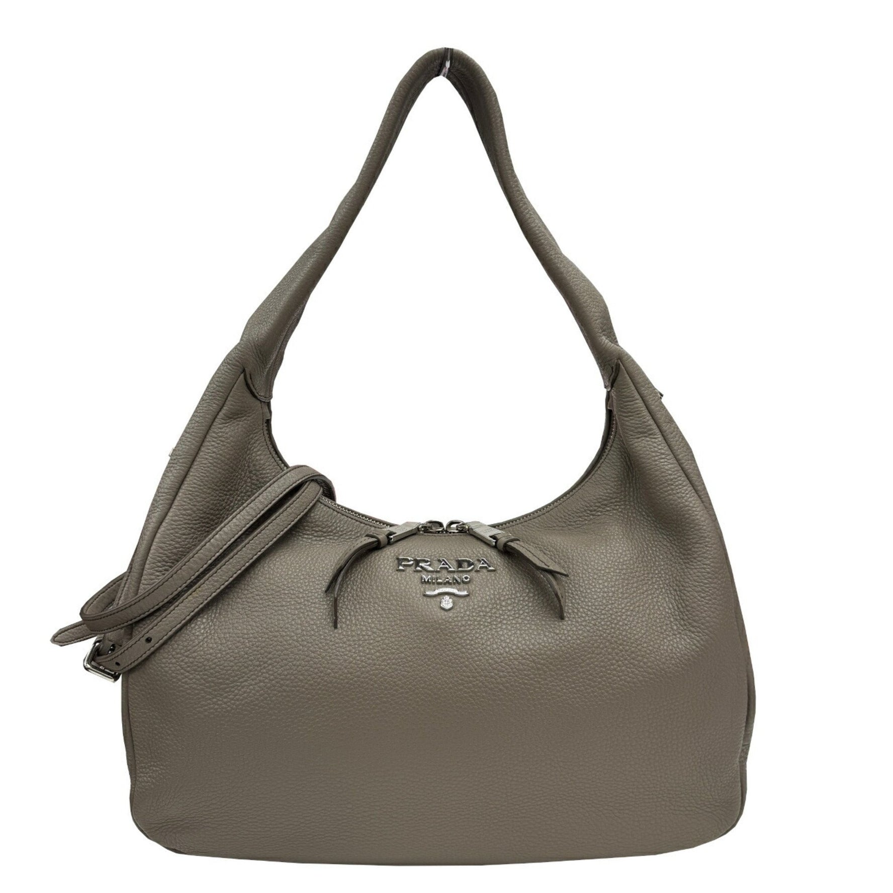 PRADA Shoulder Bag Leather Grey Vitello Phoenix