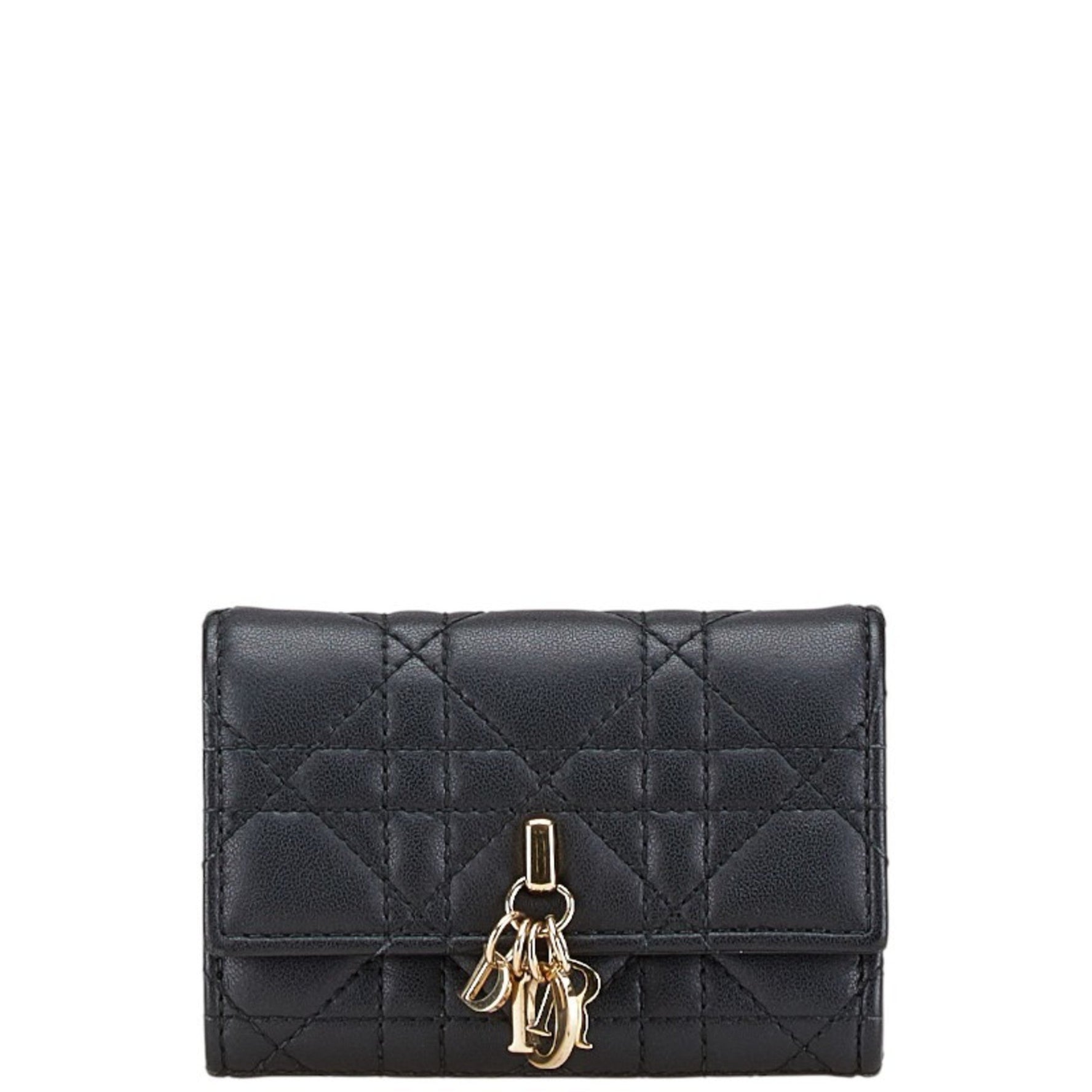 Christian Dior Dior Lady Cannage Bi-fold Wallet Leather