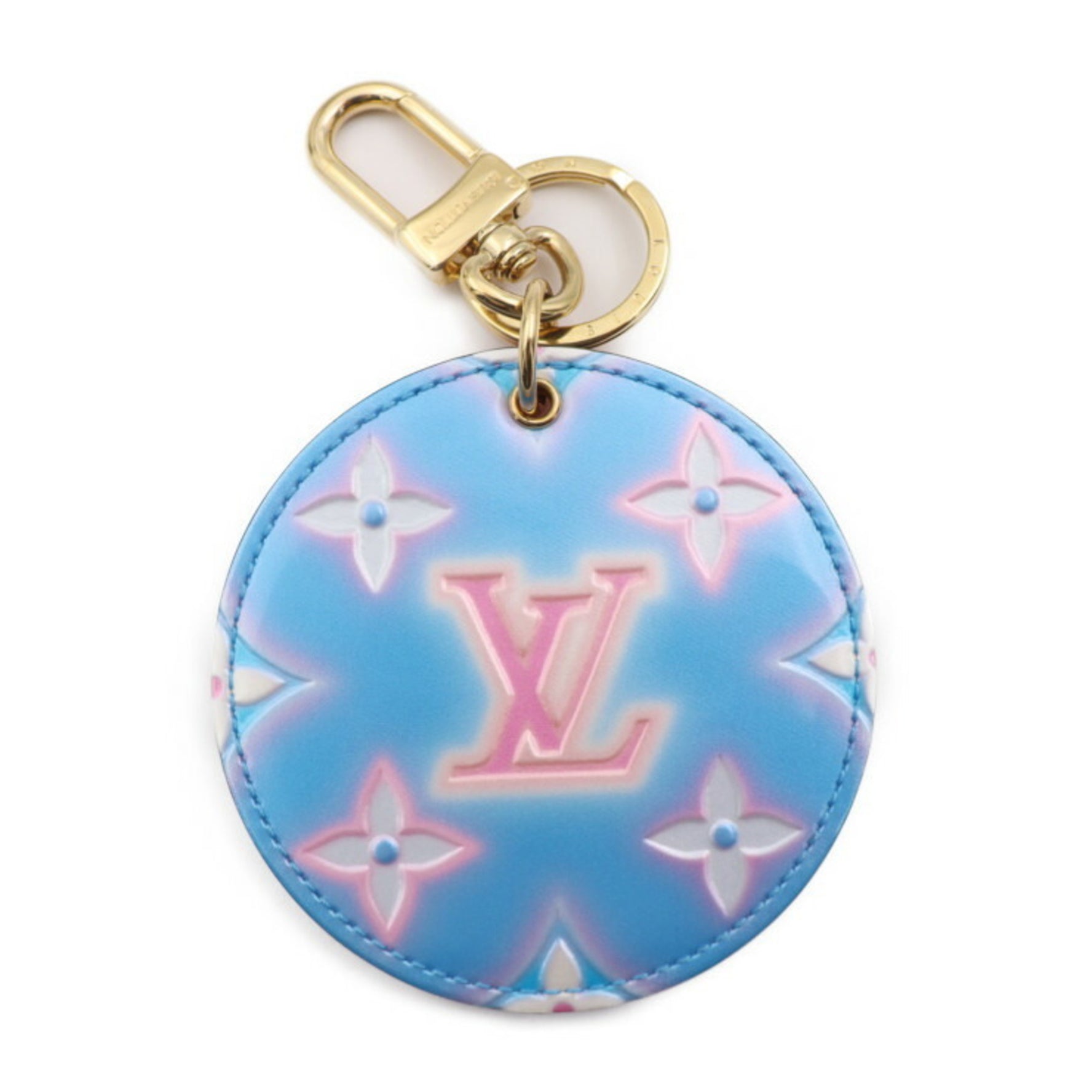 Louis Vuitton Porte Claire Illustre Keychain Monogram Vernis Blue Pink Gold Hardware Key Ring Bag Charm Vuitton