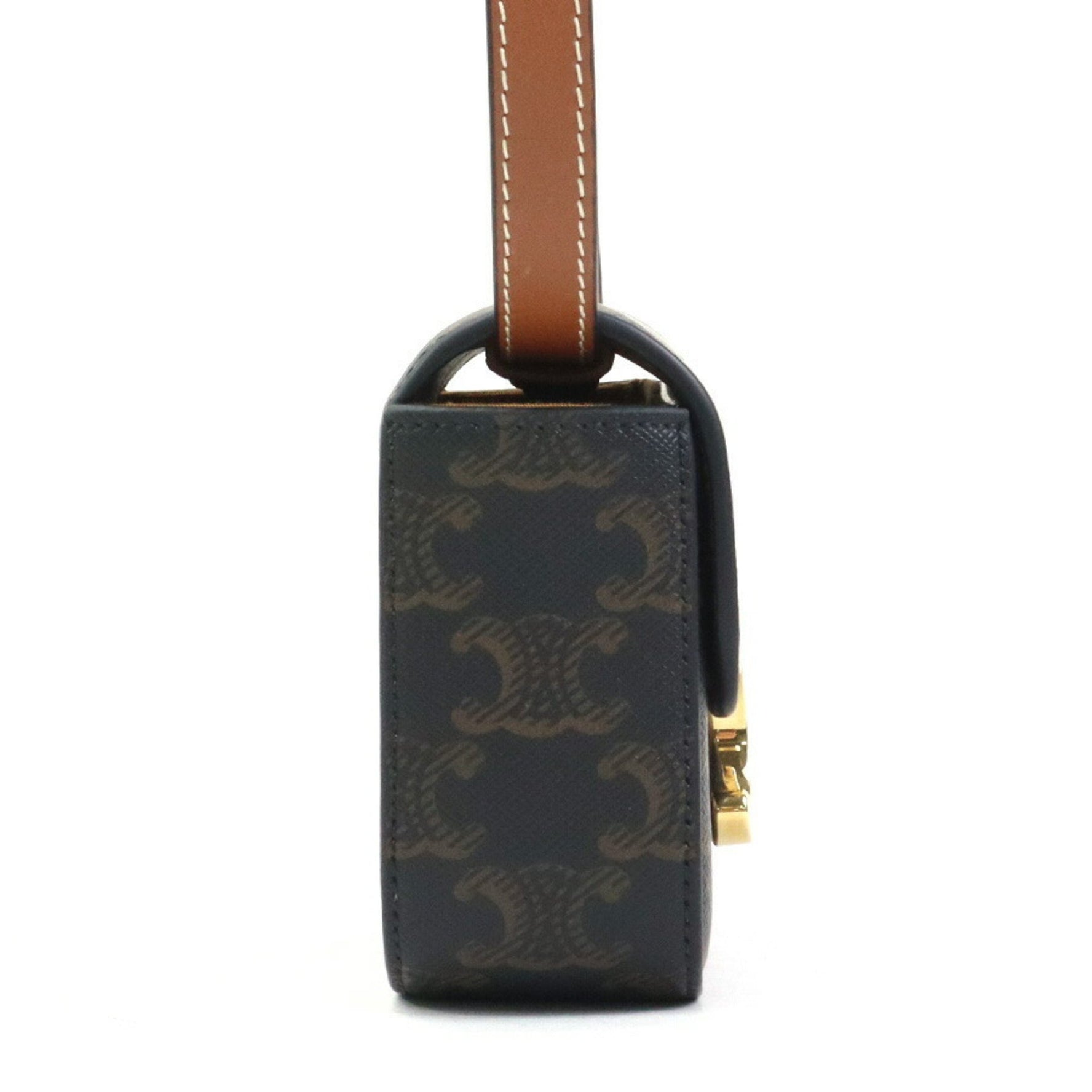 Celine Triomphe Mini Claude Shoulder Bag in and Gold Leather