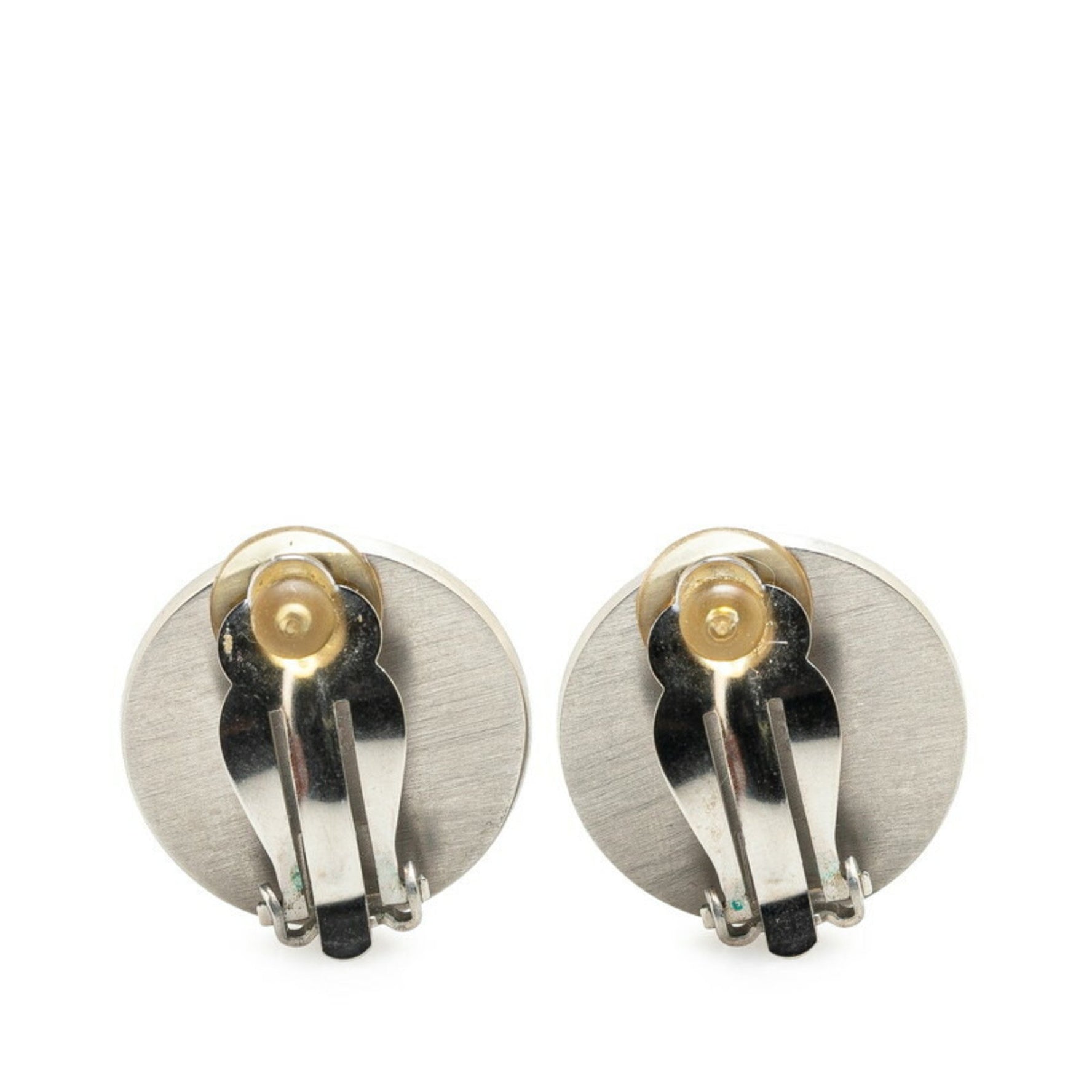 Chanel Coco Mark Camellia Earrings Silver Black Metal