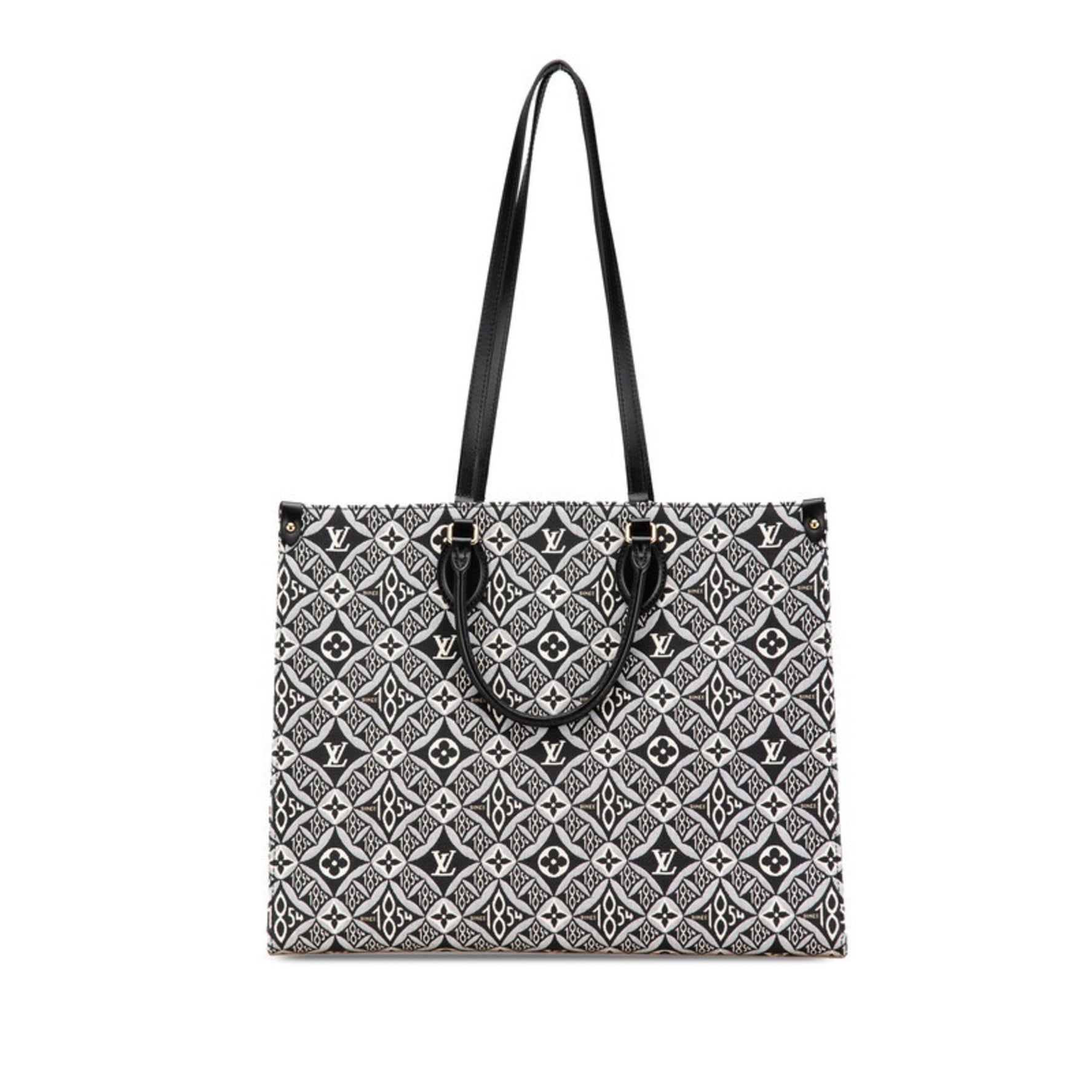 Louis Vuitton Monogram On the Go GM Handbag Tote Bag Black White Blue Canvas Leather