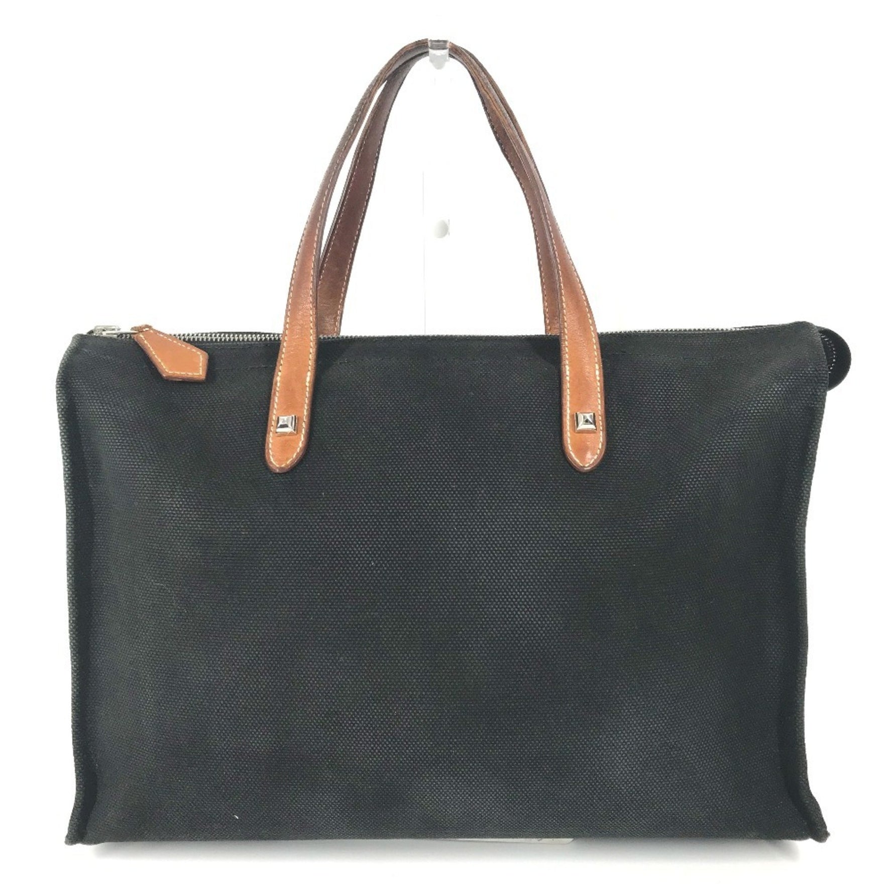 HERMES Medor Studs Briefcase Bag Tote Handbag Business Canvas Leather Men's Black