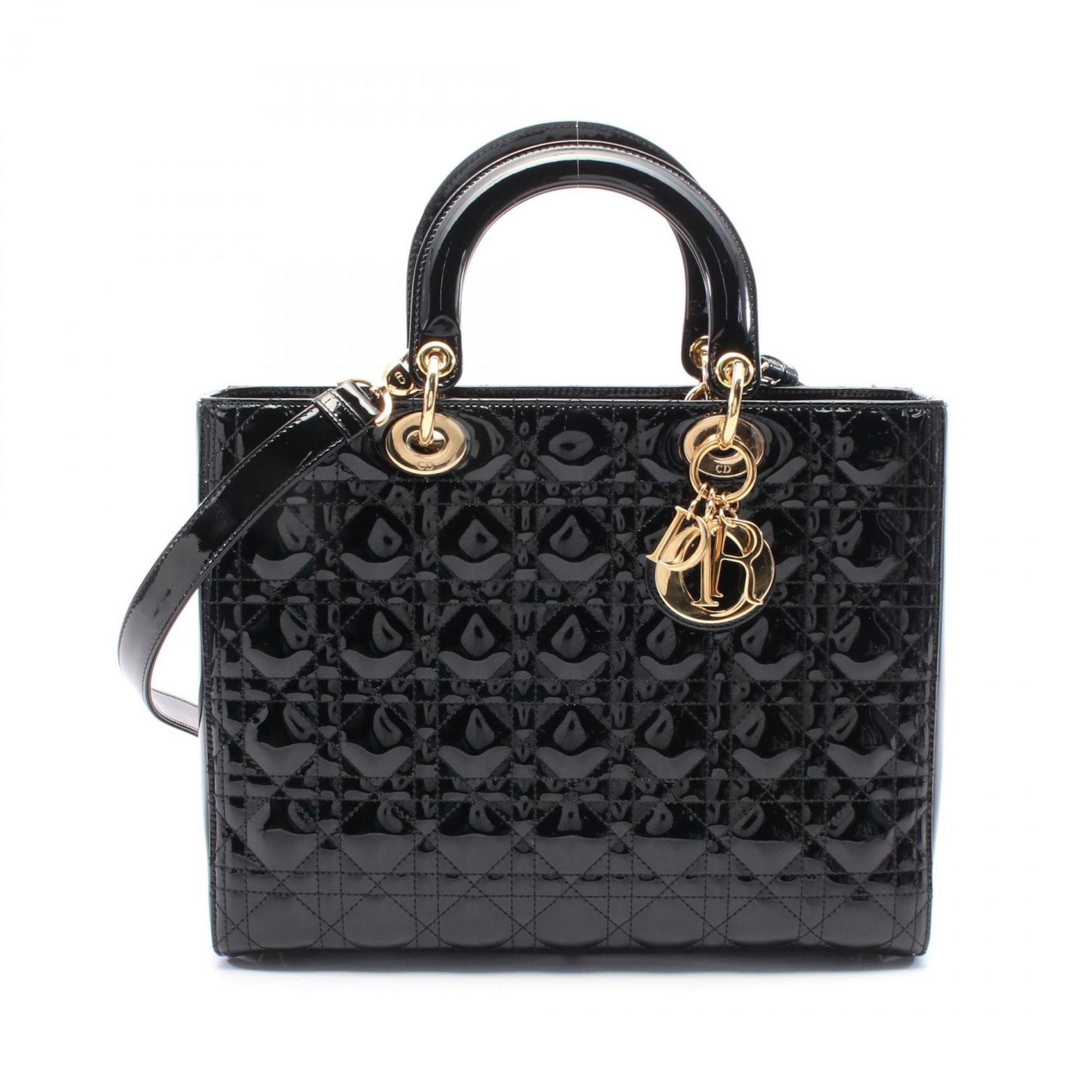 Christian Dior Dior Lady Large Cannage Handbag Patent Leather