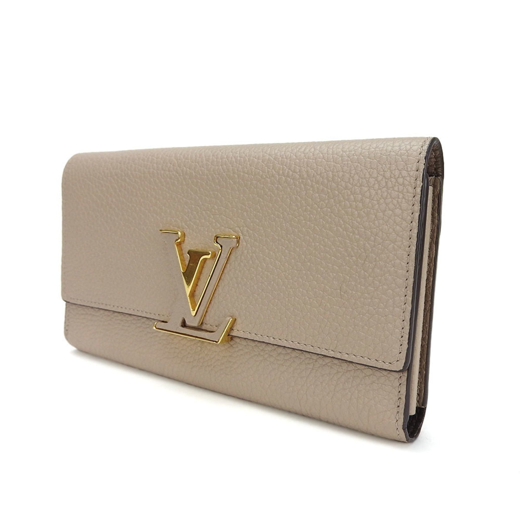 Louis Vuitton Bifold Long Wallet Portefeuille Capucines Gale Beige Leather Accessories LV Gold