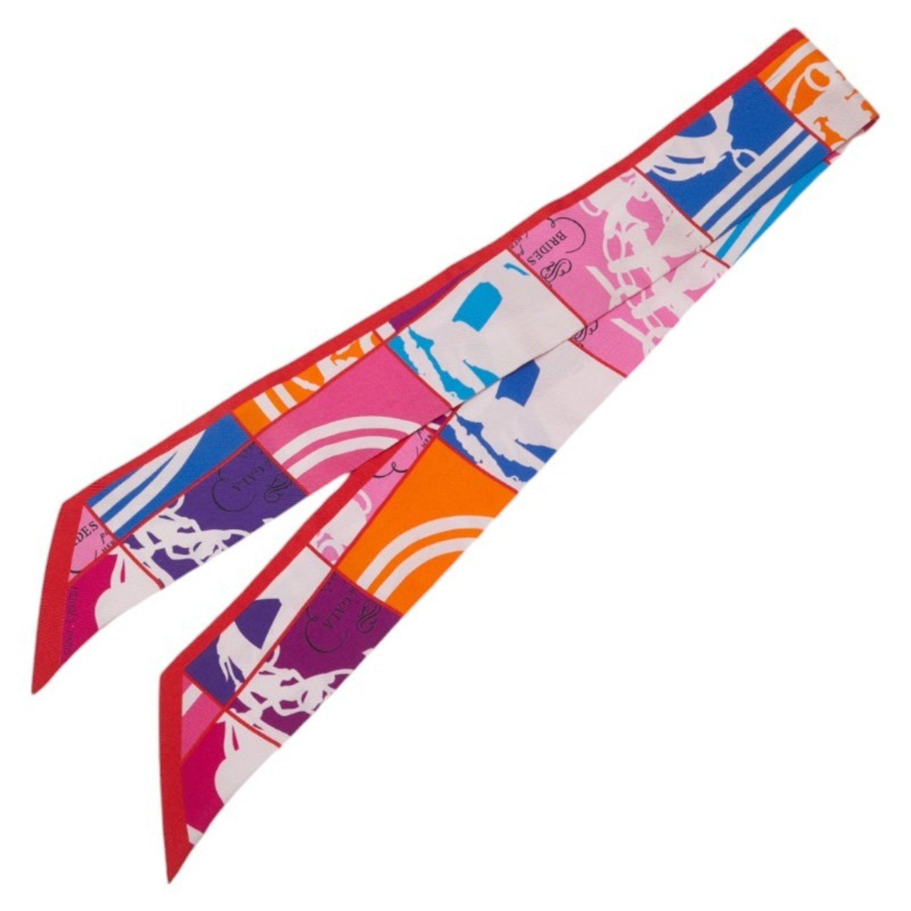Hermes Twilly BRIDES de GALA Ceremonial Bridle Scarf Muffler Red Pink Multicolor Silk