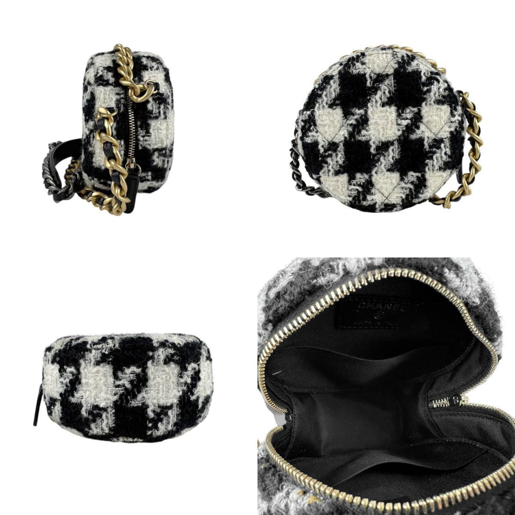CHANEL Shoulder Bag Tweed Black Off-White