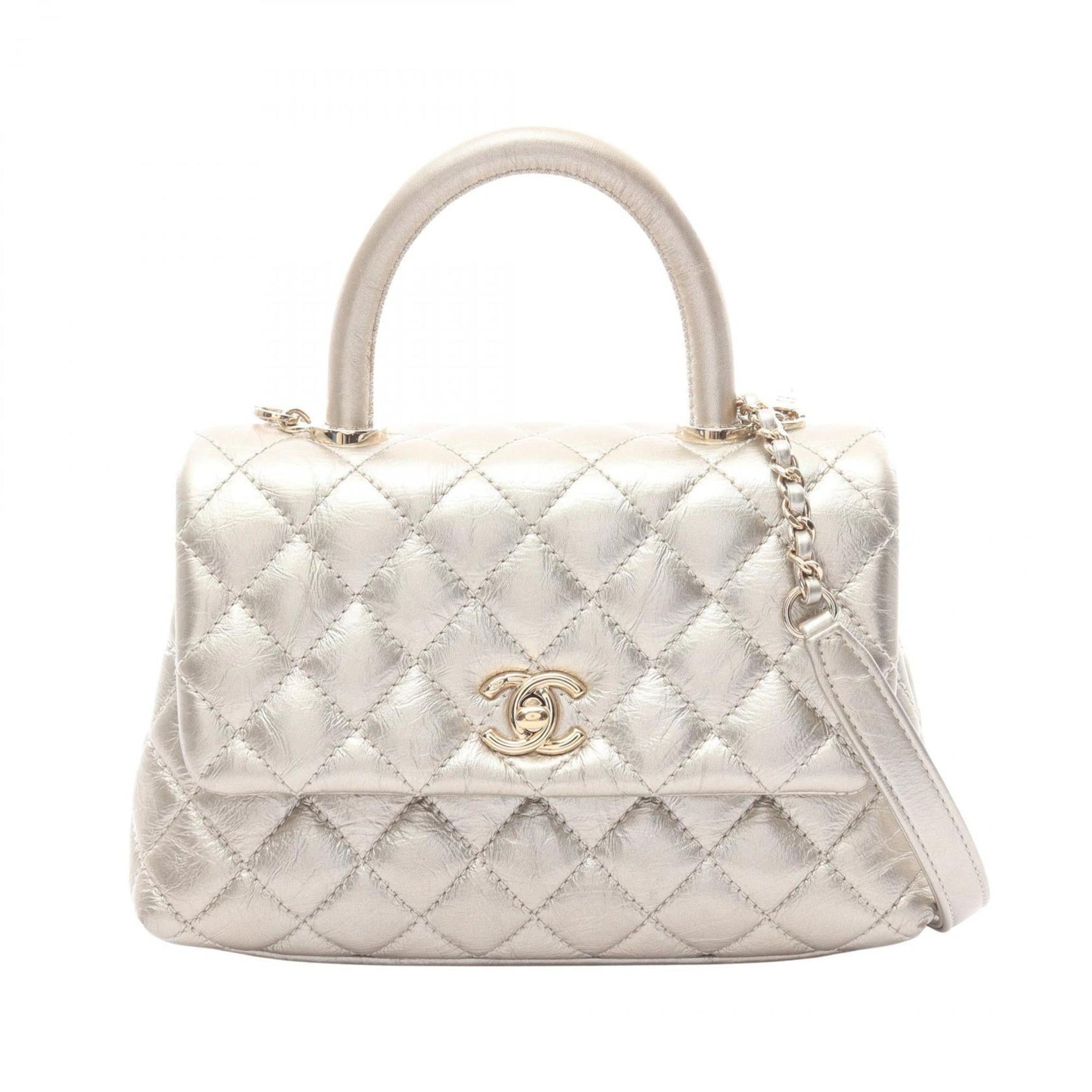 CHANEL Coco Handle Flap Matelasse Handbag, Leather