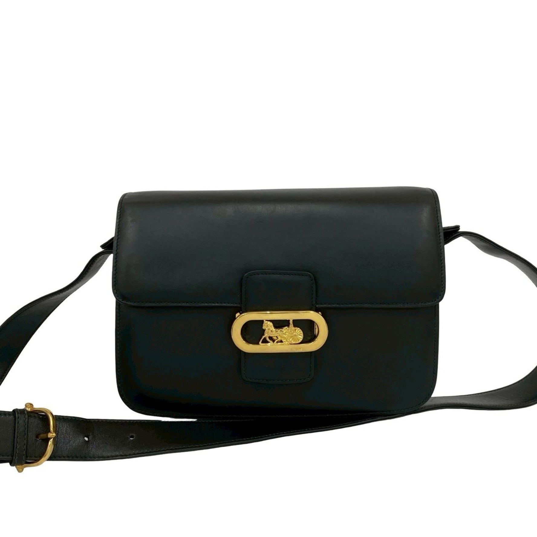 CELINE Vintage Horse Carriage Logo Leather One-Shoulder Bag in