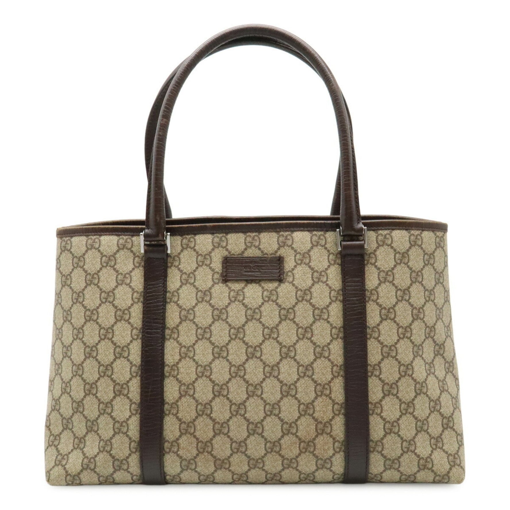 GUCCI GG Supreme Plus Tote Bag Shoulder PVC Leather Beige Dark Brown