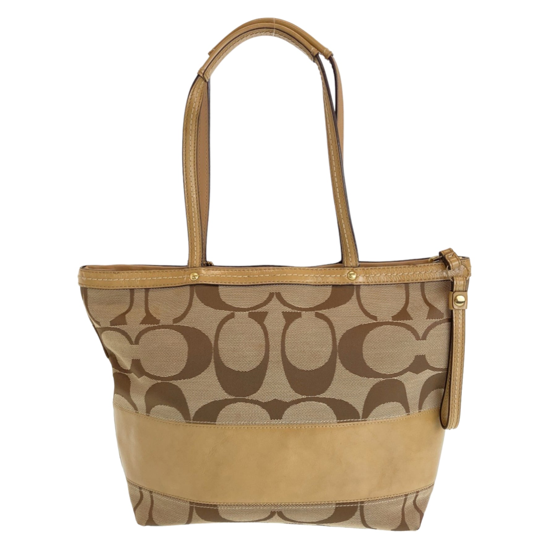 COACH Signature Beige Brown Pink Gold Hardware Canvas Leather Tote Bag Shoulder