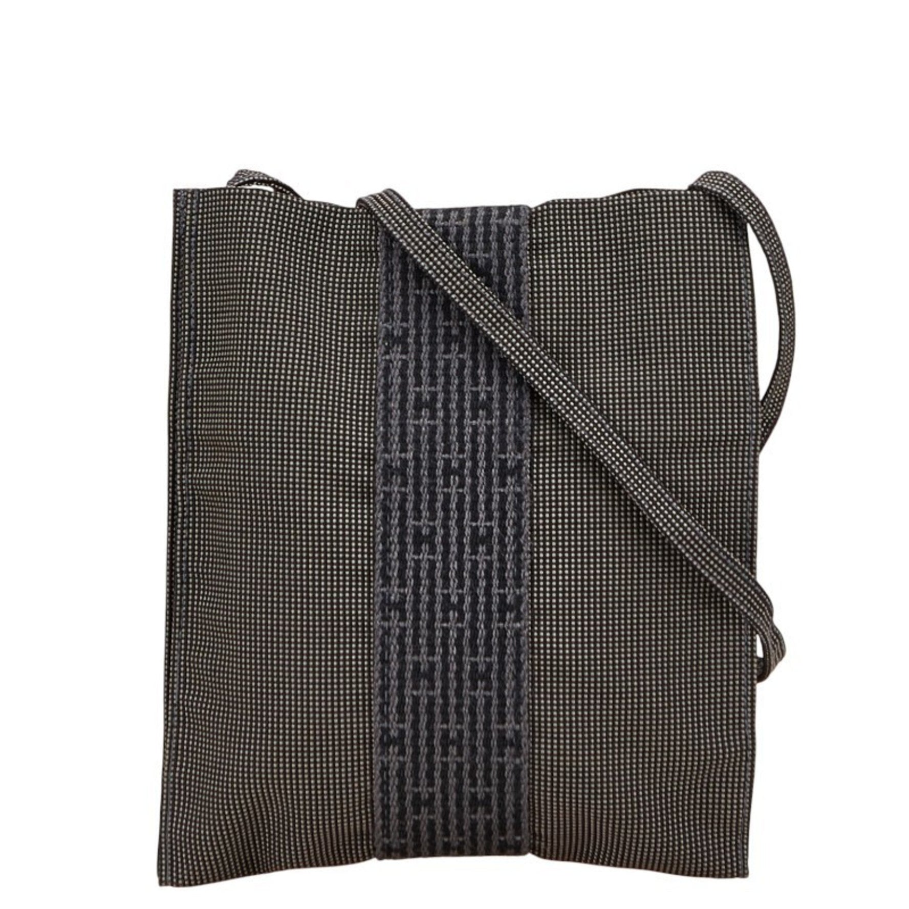Hermes Air Line Crossbody Shoulder Bag Pochette Gray Black Canvas