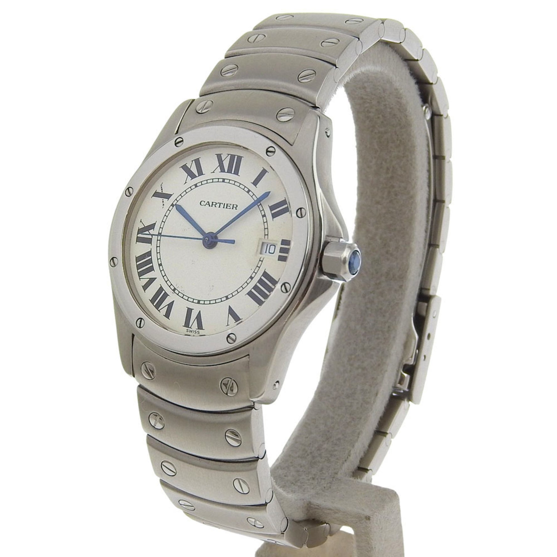Cartier Santo Cougar MM Watch W20027K1 Stainless Steel Quartz Analog Display White Dial Unisex