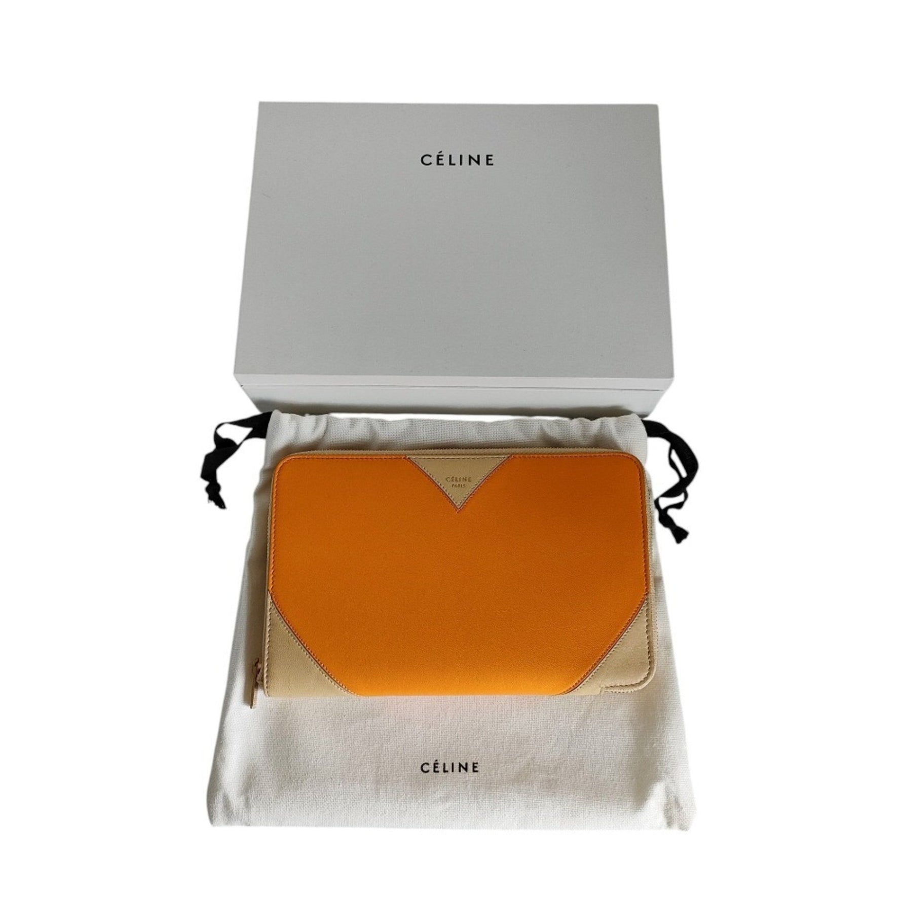 CELINE Leather Two-Tone Organizer Wallet, Bifold Multi-Case, Yellow and Beige