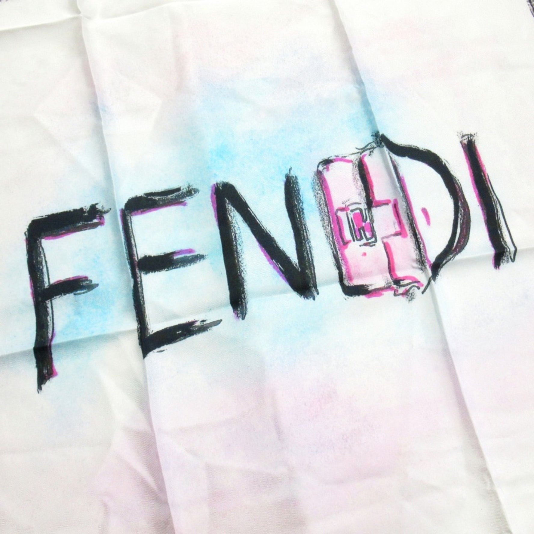 FENDI Scarf/Muffler Baguette Mania Logo Bag Motif Stole/Muffler White Black Multi Men's