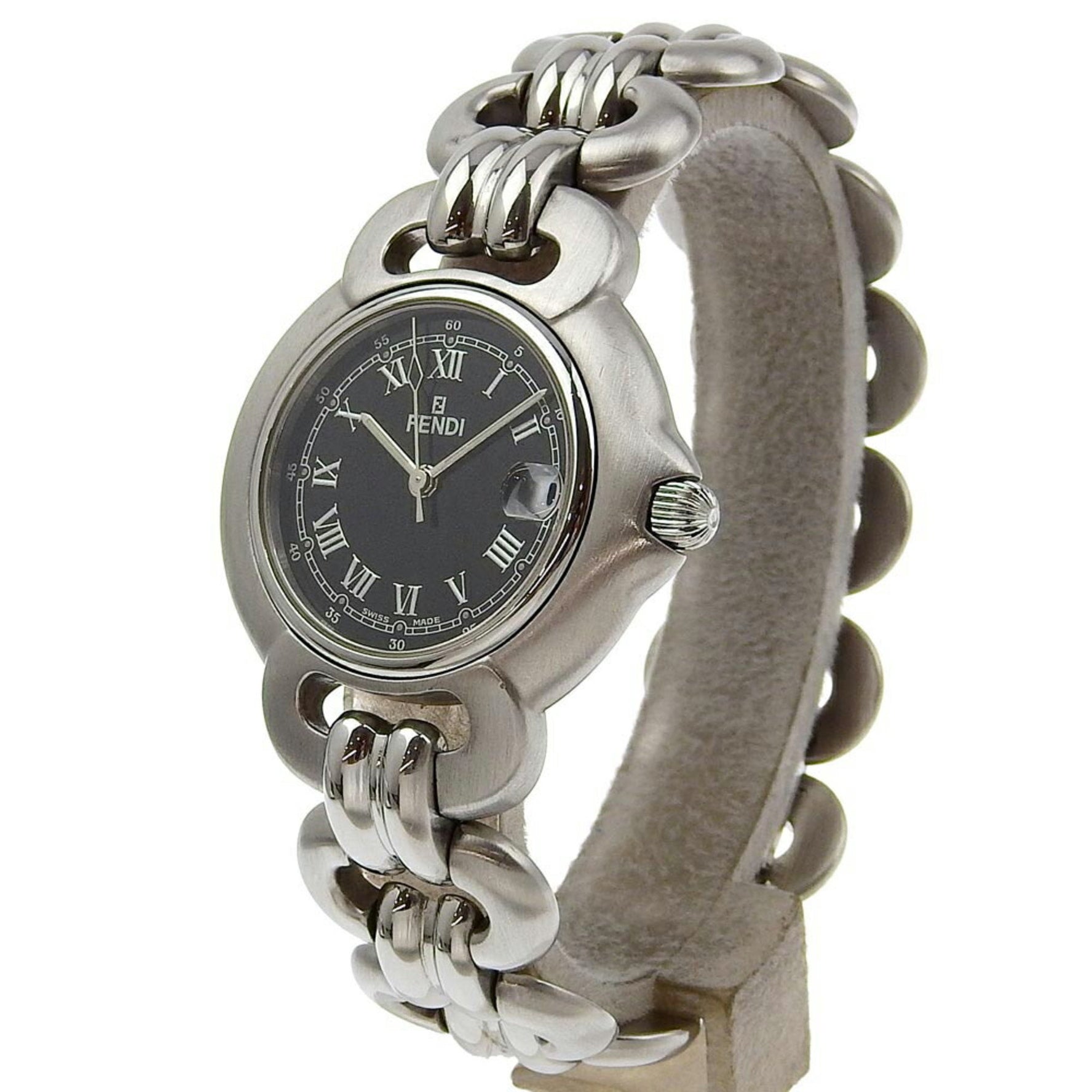 FENDI Watch Stainless Steel Quartz Analog Display Black Dial Ladies