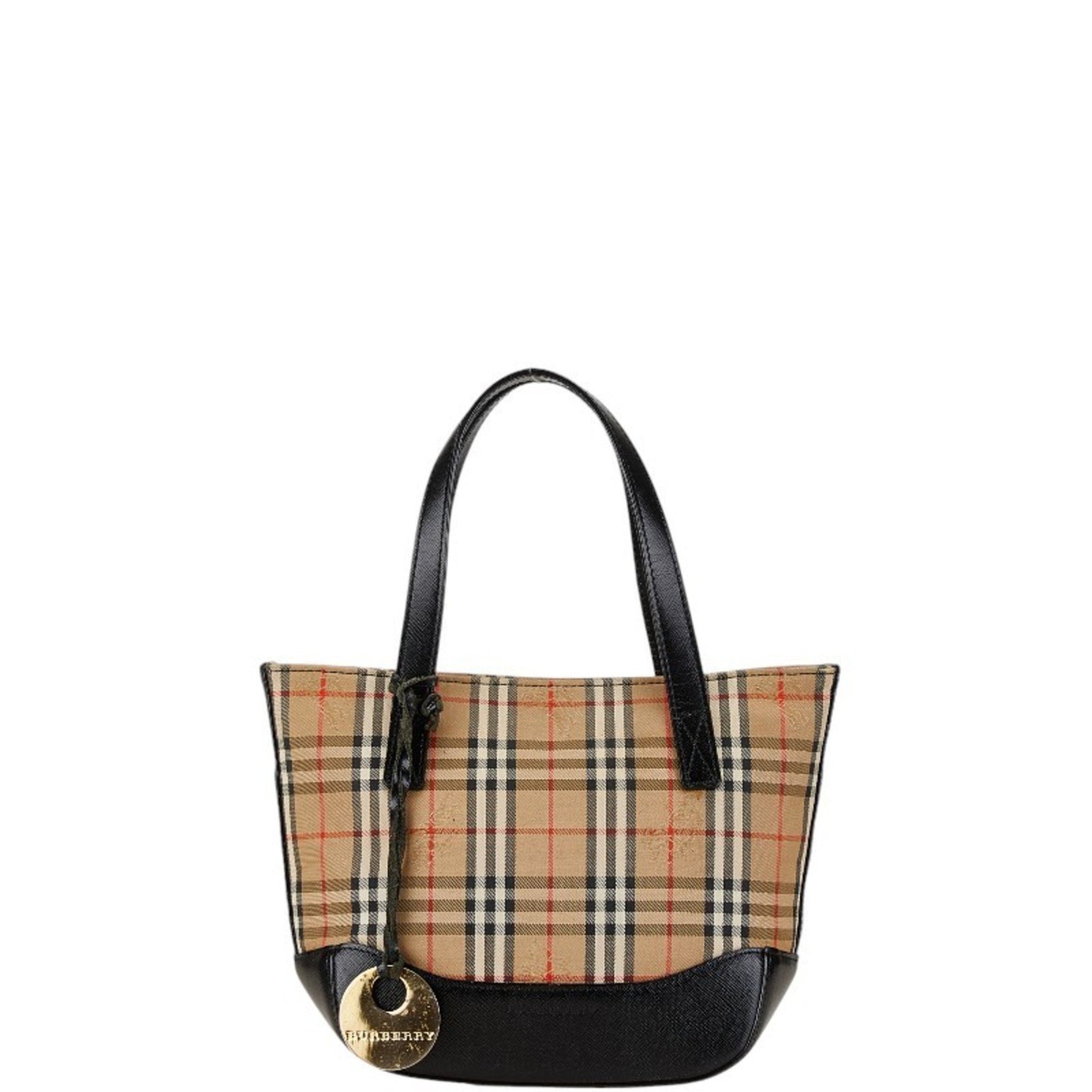 Burberry Nova Check Shadow Horse Handbag Beige Black Canvas Leather